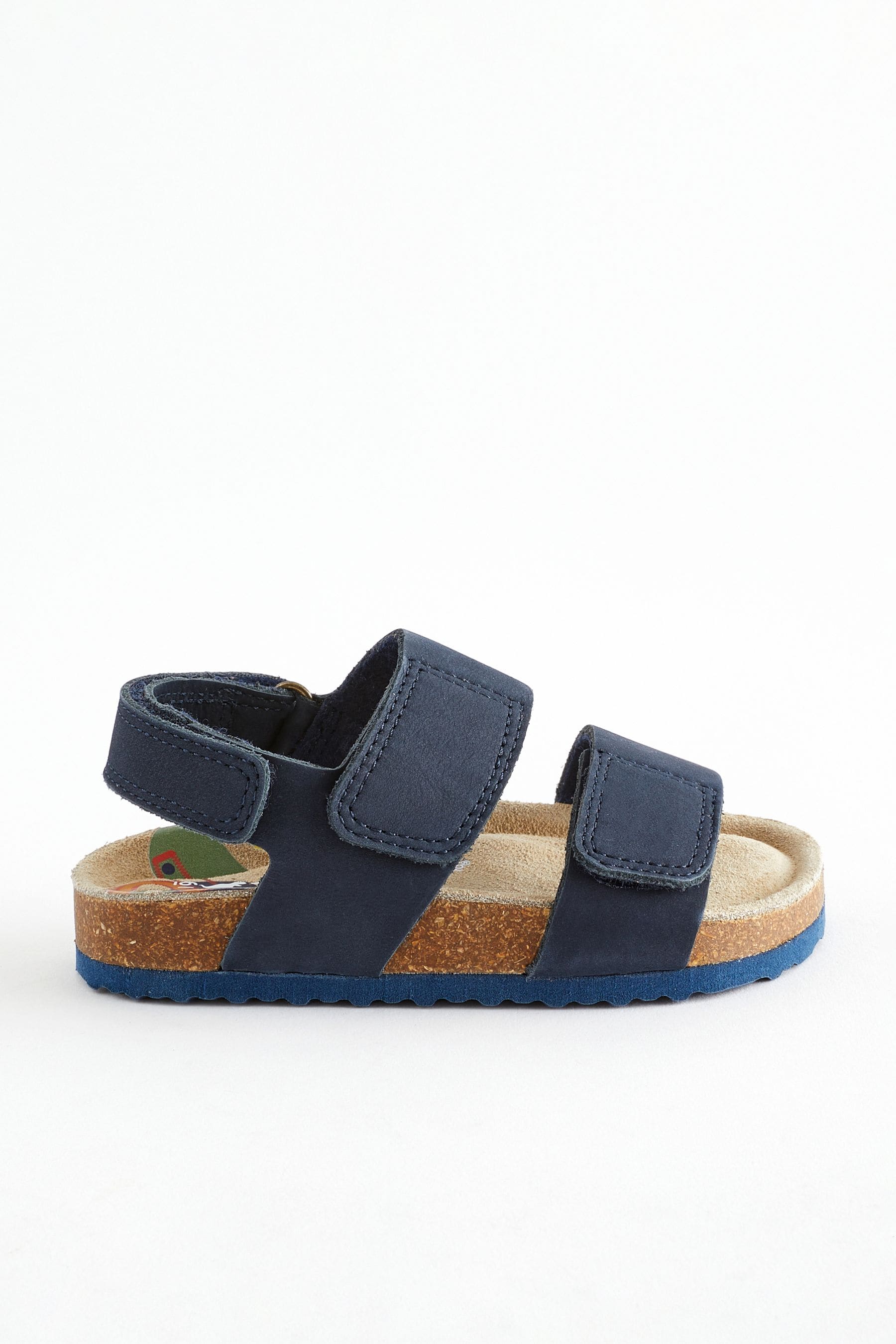 Navy Leather Touch Fastening Corkbed Sandals