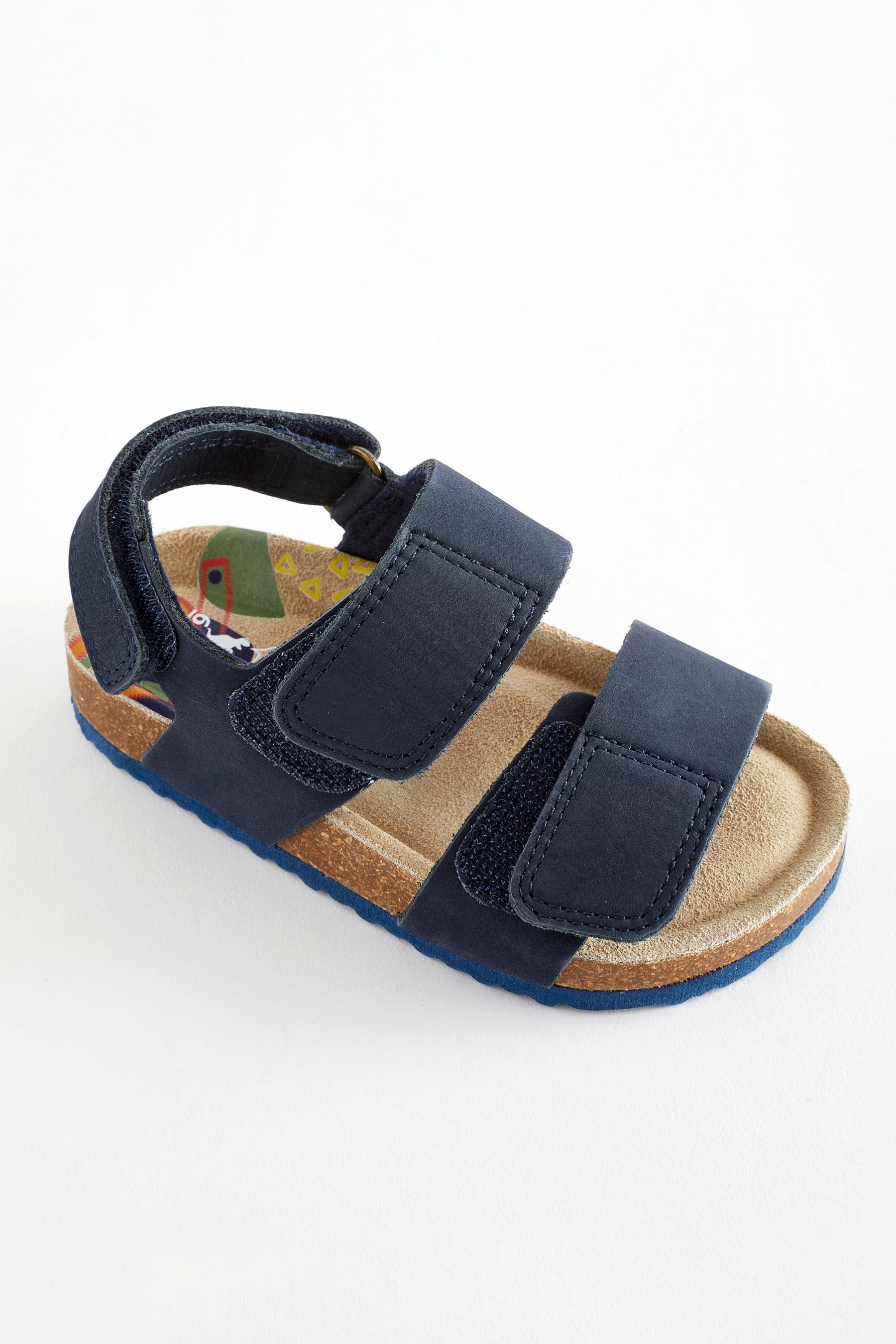 Navy Standard Fit (F) Leather Touch Fastening Corkbed Sandals