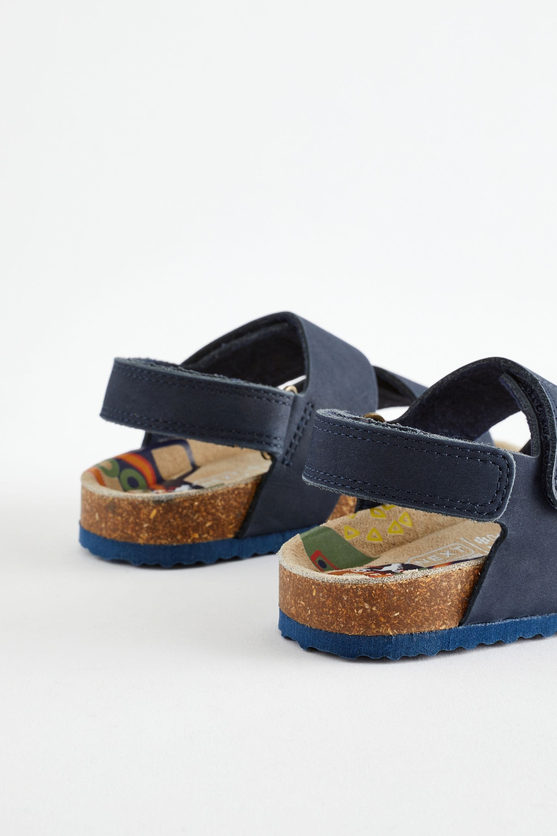 Navy Leather Touch Fastening Corkbed Sandals