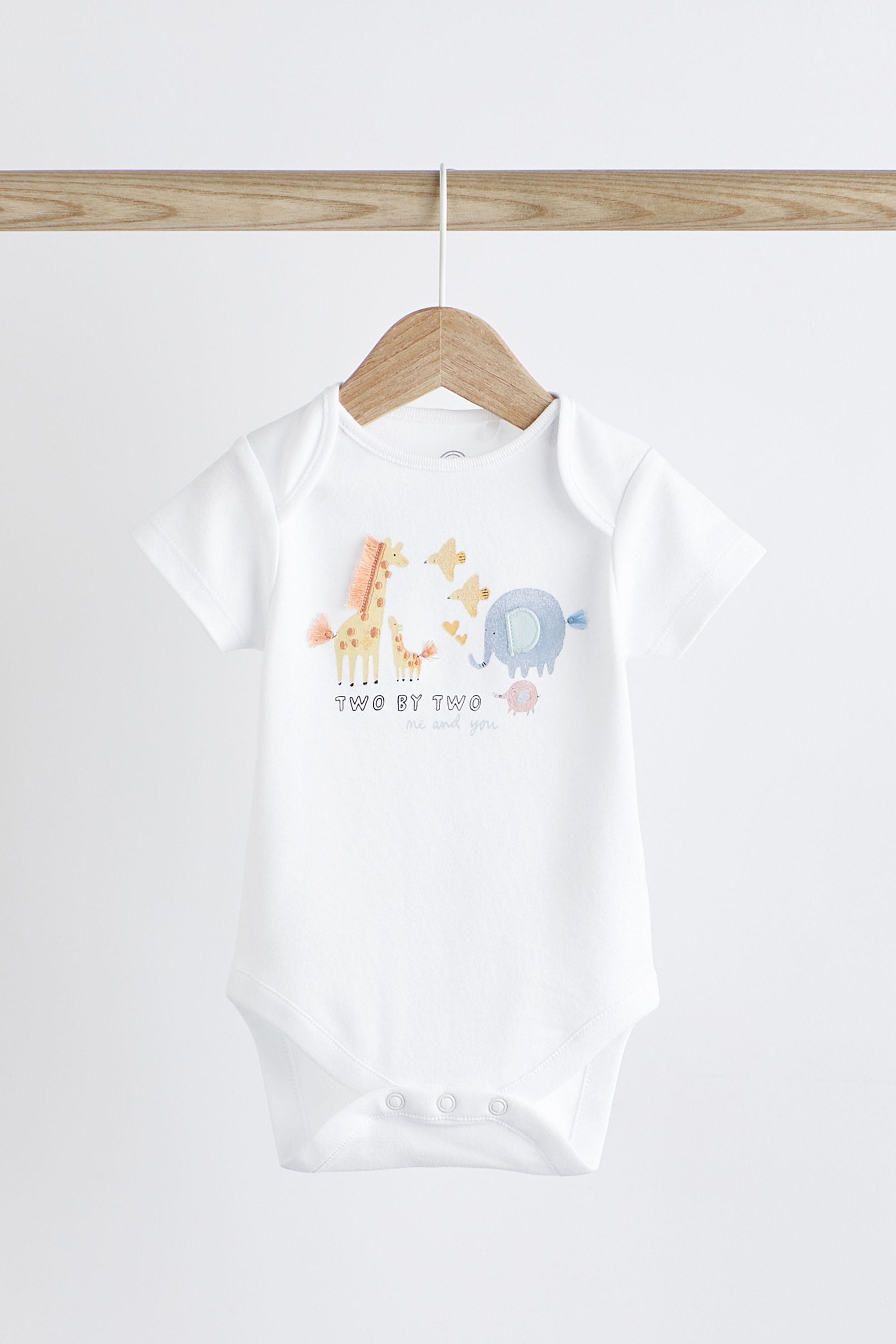 White Noahs Ark 7 Pack Short Sleeve Baby Bodysuits