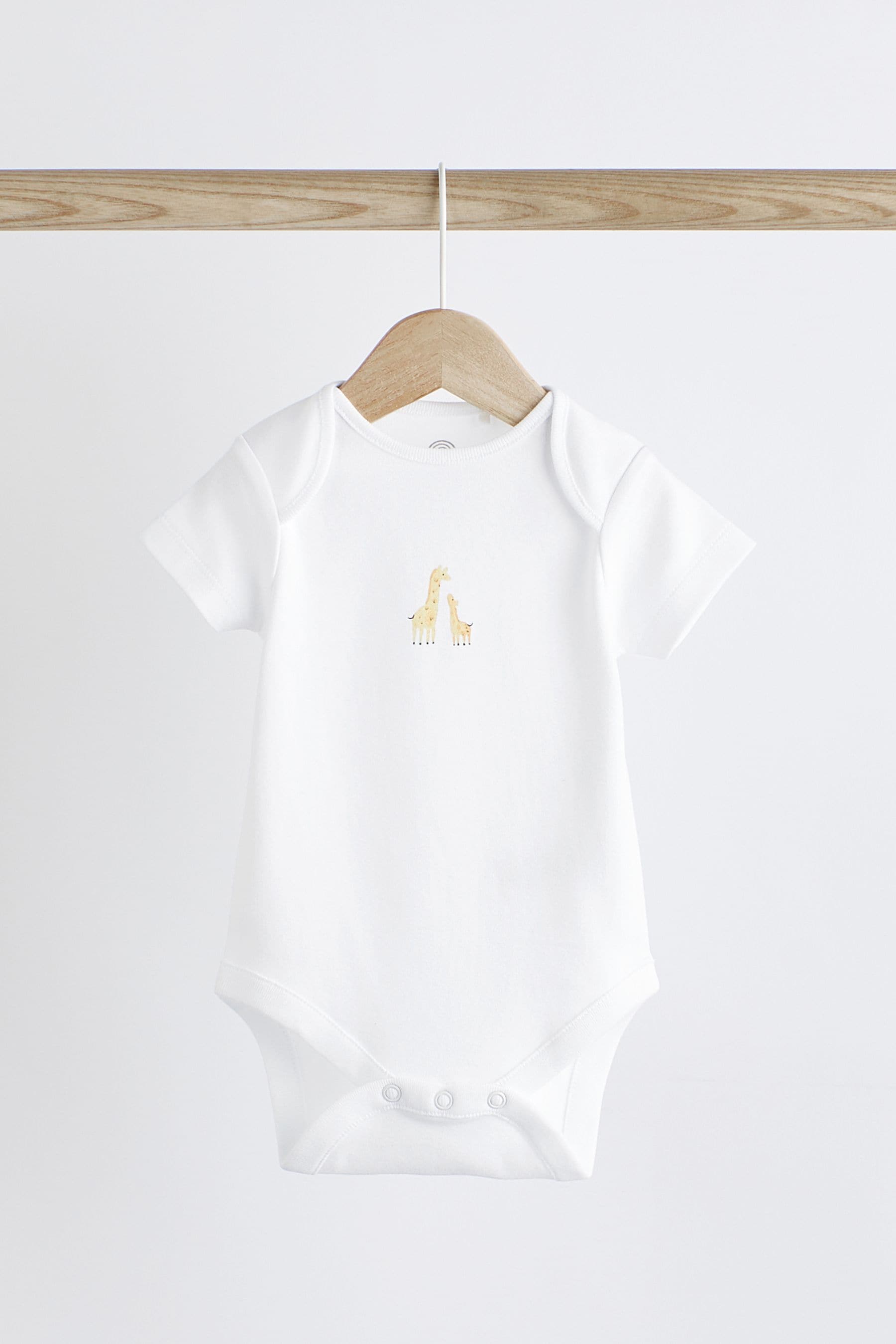 White Noahs Ark 7 Pack Short Sleeve Baby Bodysuits