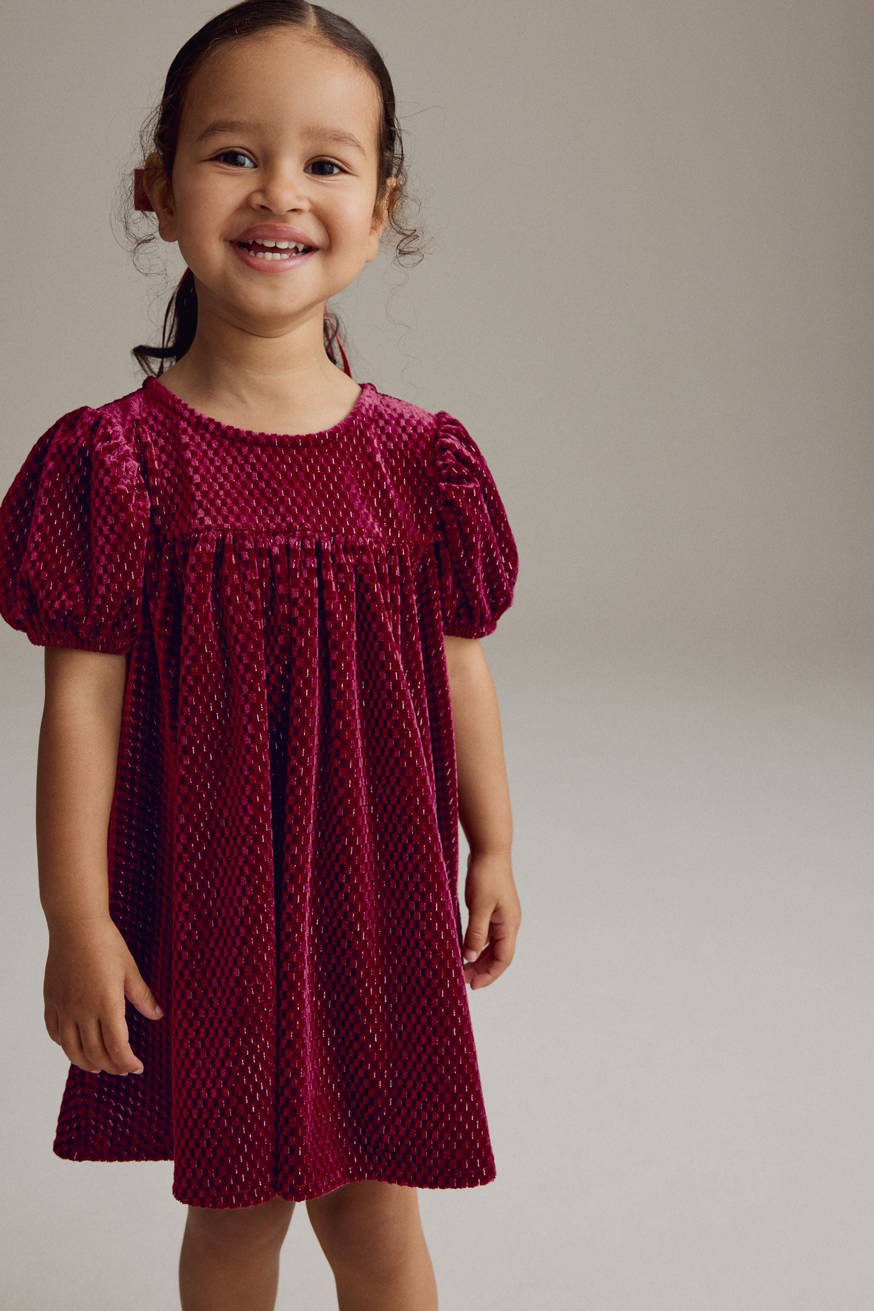 Red Textured Velvet Party Dress (3mths-10yrs)