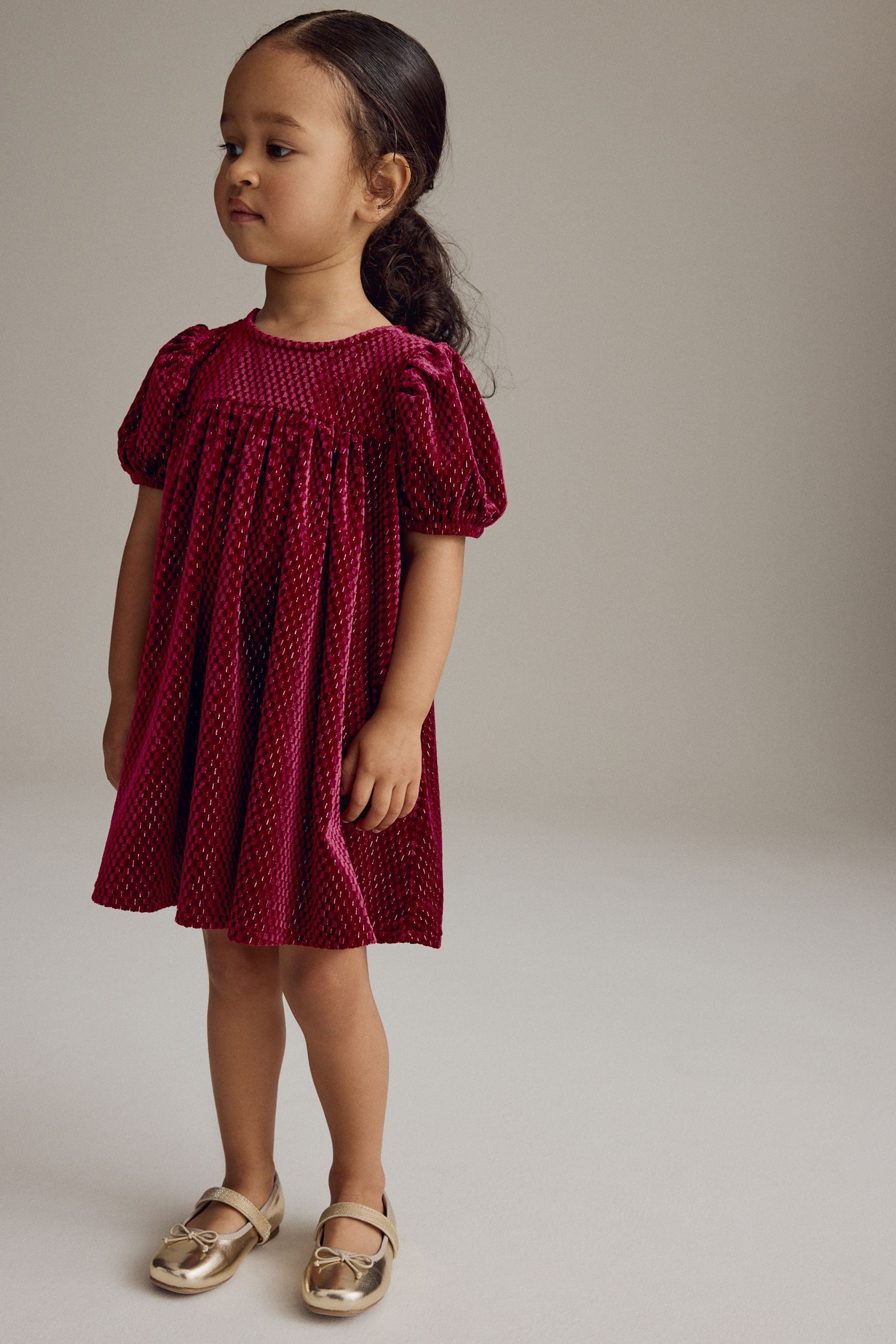 Red Textured Velvet Party Dress (3mths-10yrs)