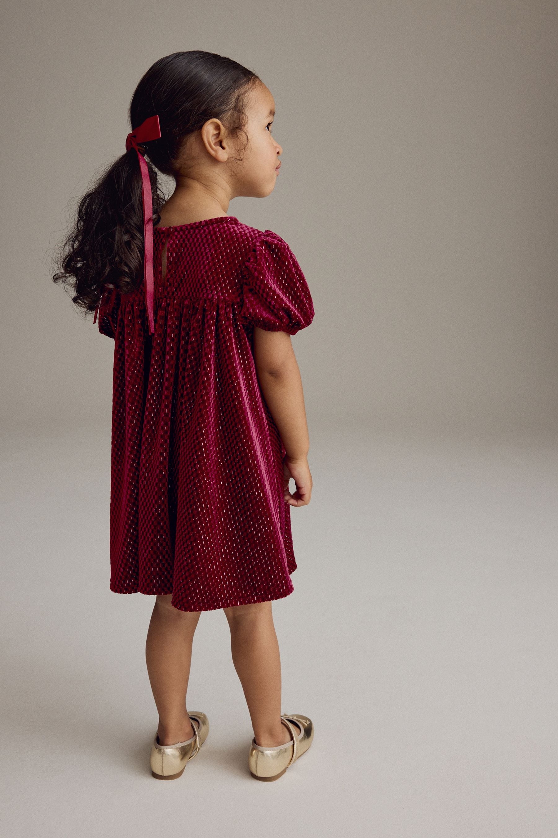 Red Textured Velvet Party Dress (3mths-10yrs)