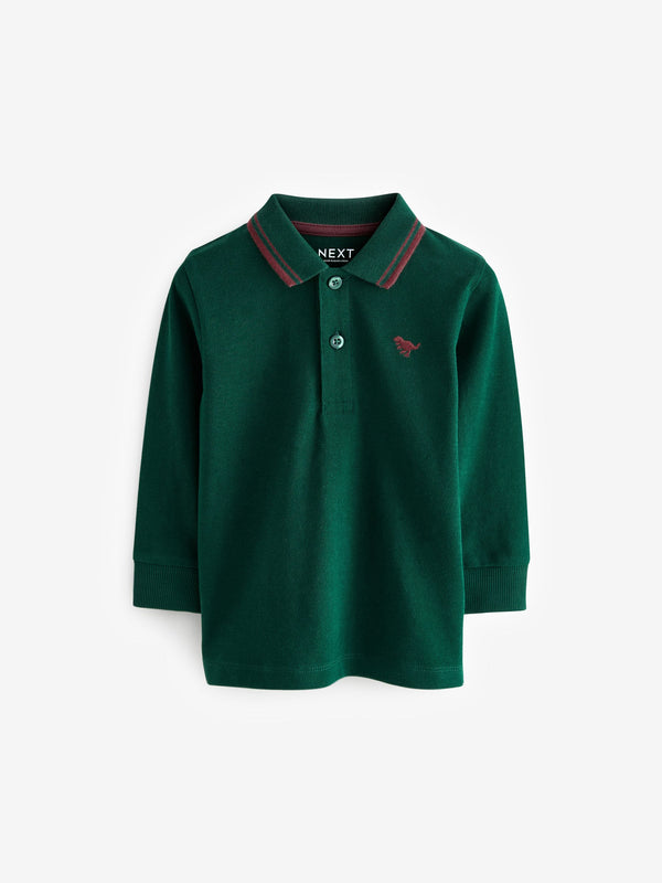 Green 100% Cotton Long Sleeve Polo Shirt (3mths-7yrs)