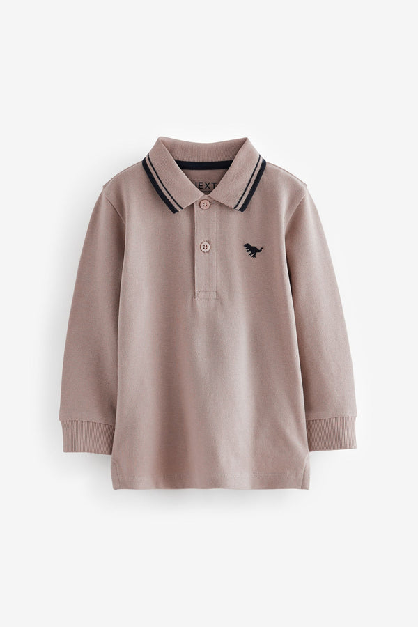 Neutral 100% Cotton Long Sleeve Polo Shirt (3mths-7yrs)