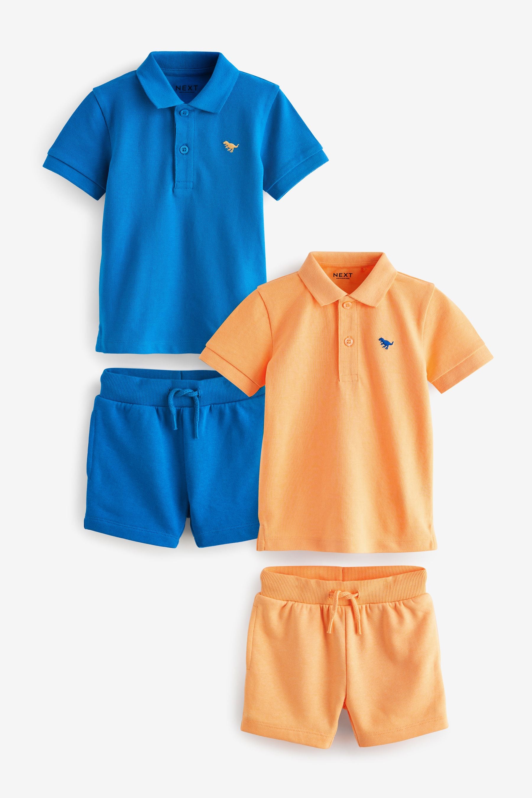 Blue/Orange Short Sleeve Polo Set 4 Pack (3mths-7yrs)