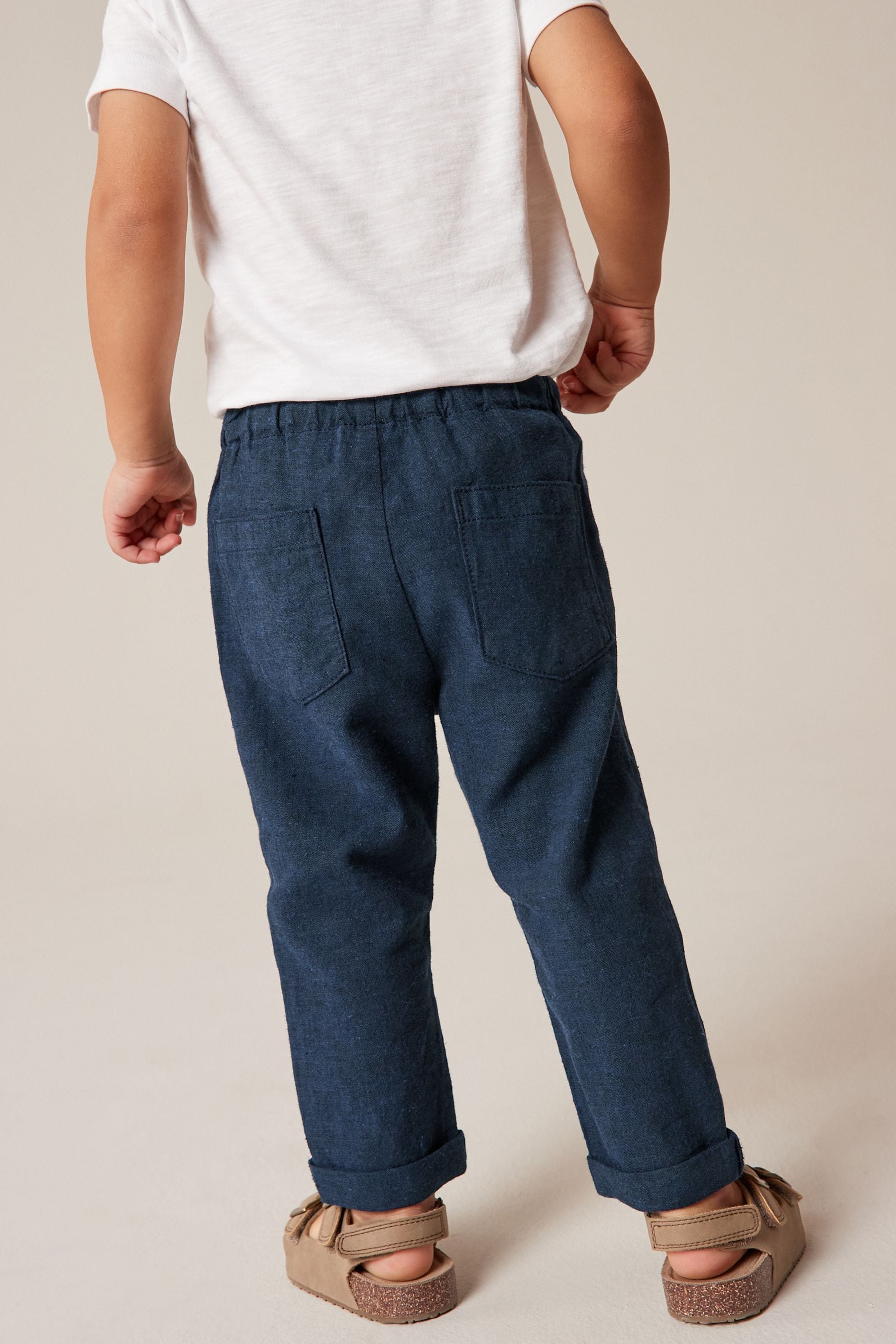 Navy Linen Blend Pull-On Trousers (3mths-7yrs)