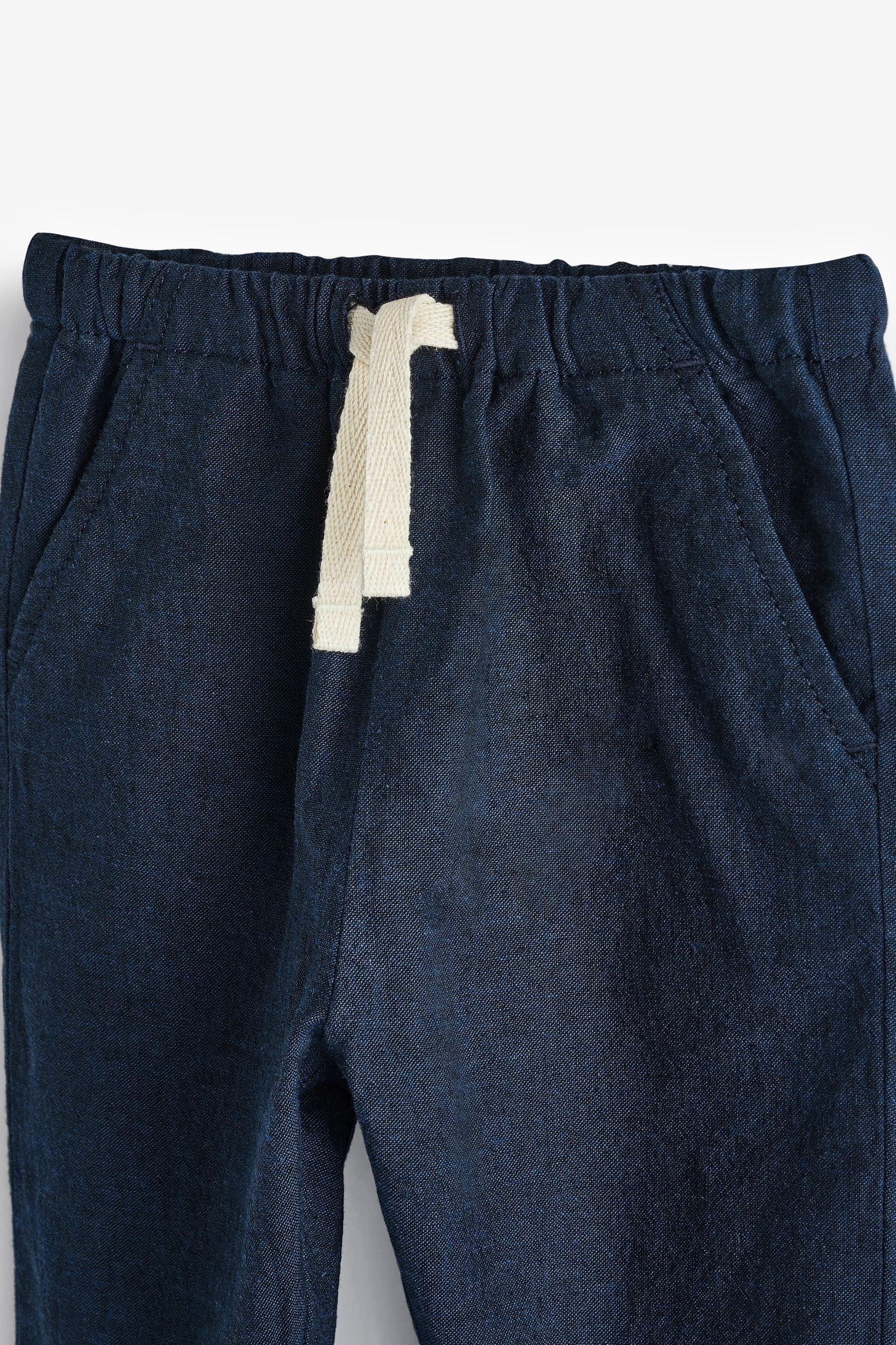 Navy Linen Blend Pull-On Trousers (3mths-7yrs)