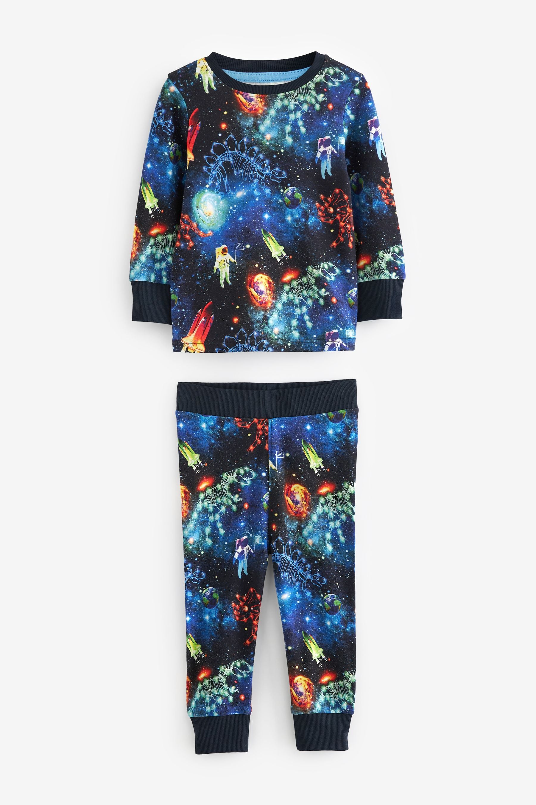 Navy Blue/Purple Space Dinosaur Long Sleeve 3 Pack Pyjamas Set (9mths-8yrs)