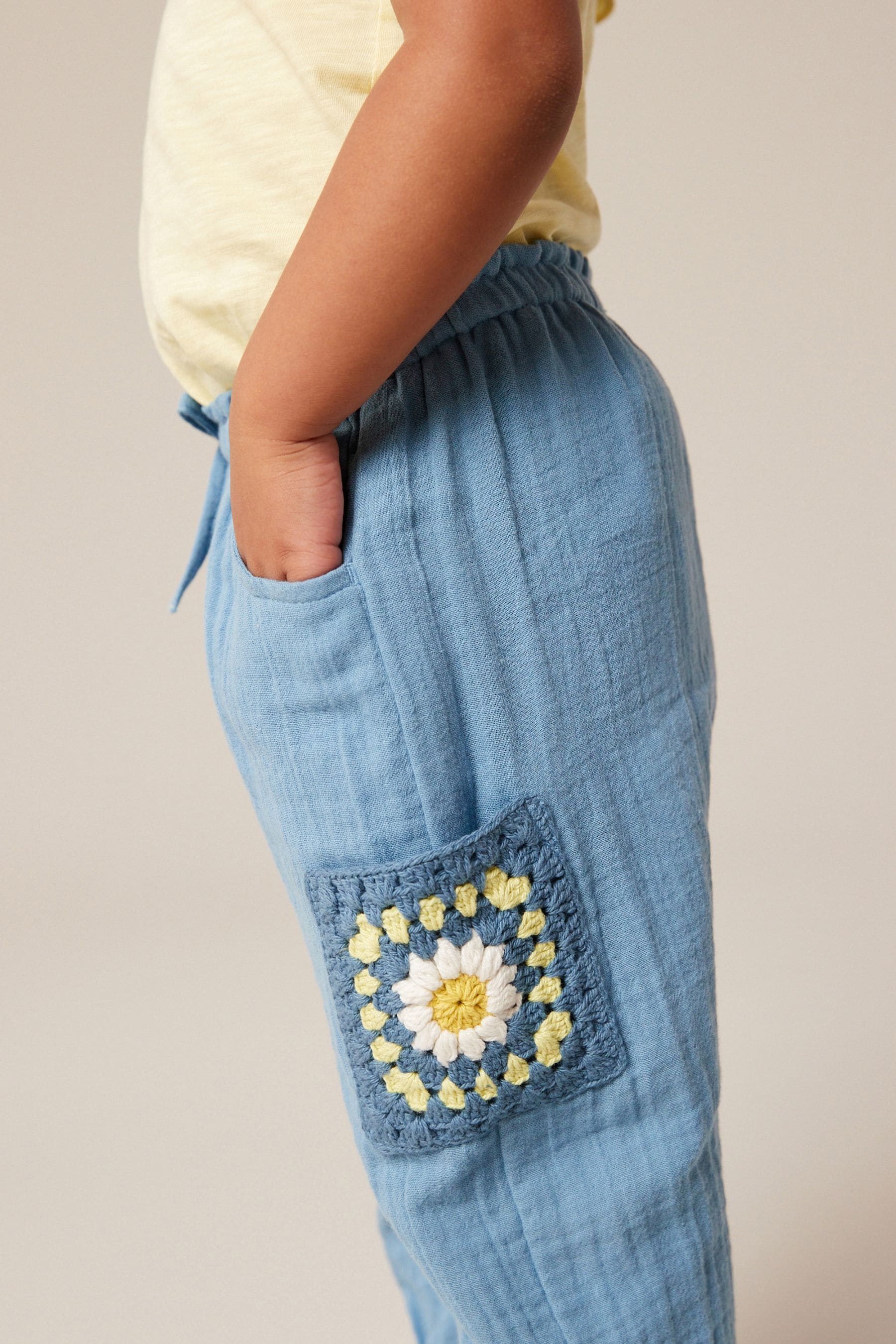 Blue Crochet Pocket Trousers (3mths-7yrs)