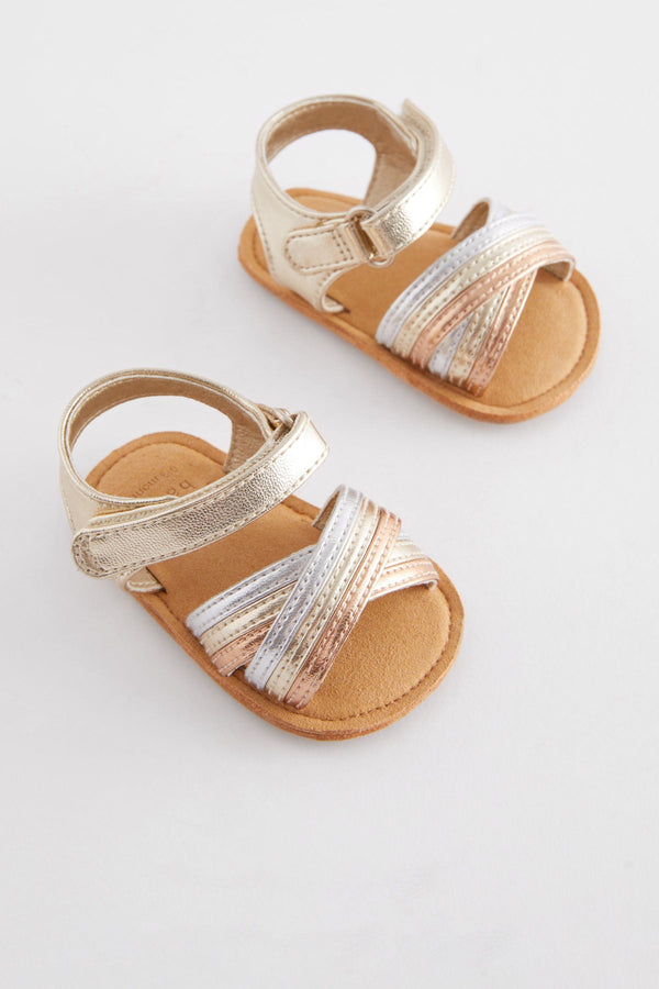 Gold Cross Strap Baby Sandals (0-24mths)