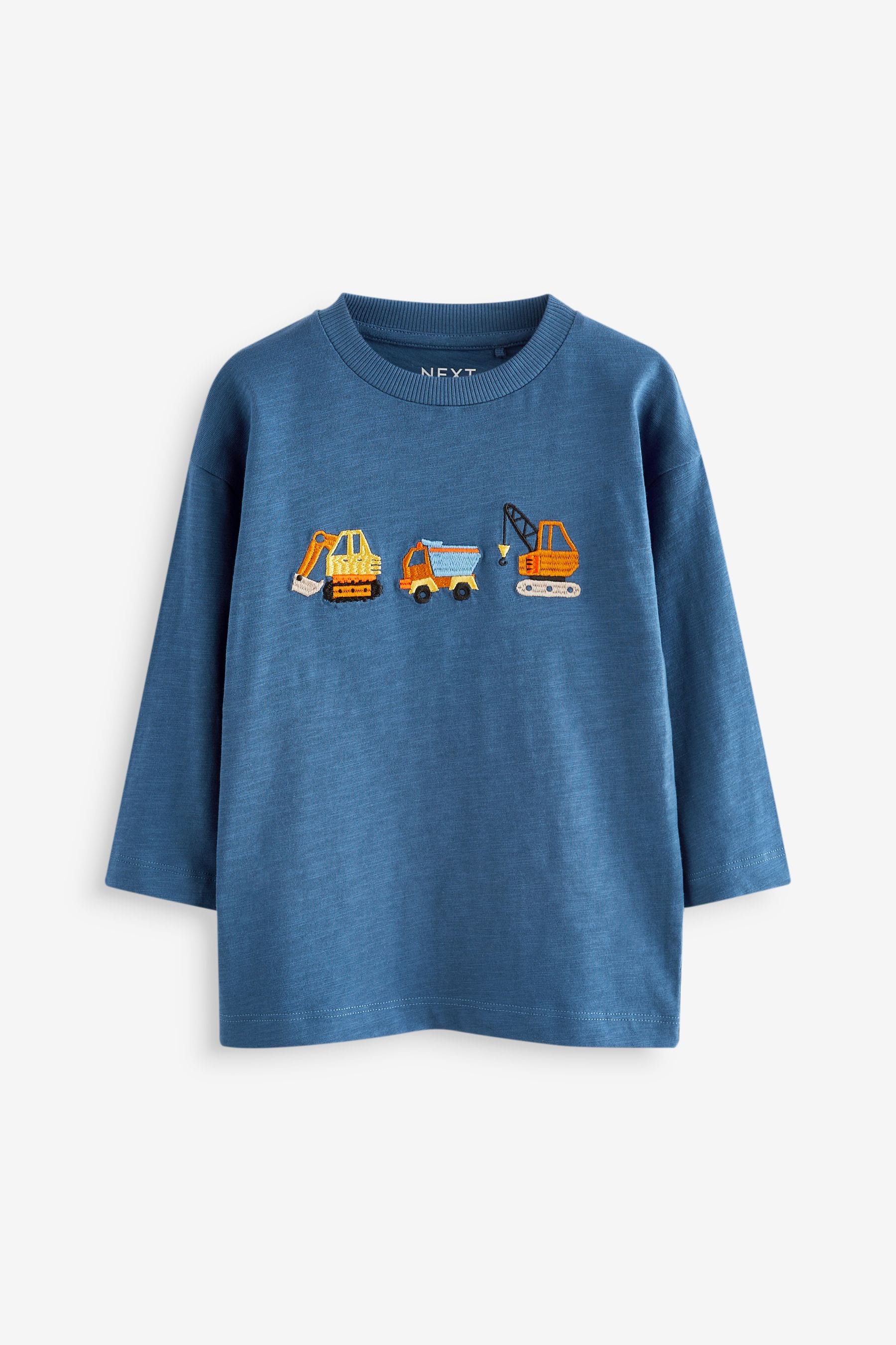 Blue Diggers 100% Cotton Long Sleeve Transport T-Shirts 3 Pack (3mths-7yrs)