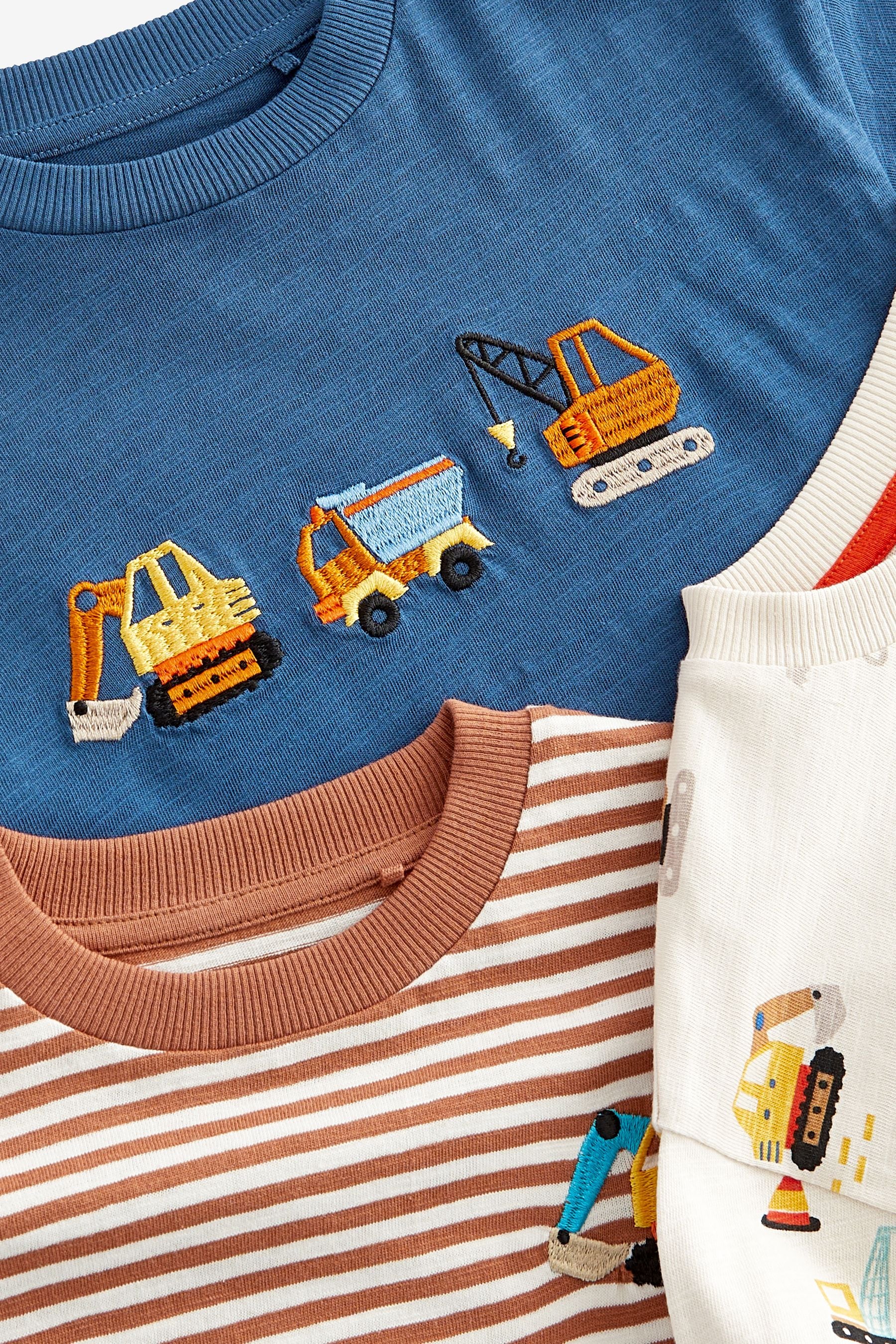 Blue Diggers 100% Cotton Long Sleeve Transport T-Shirts 3 Pack (3mths-7yrs)