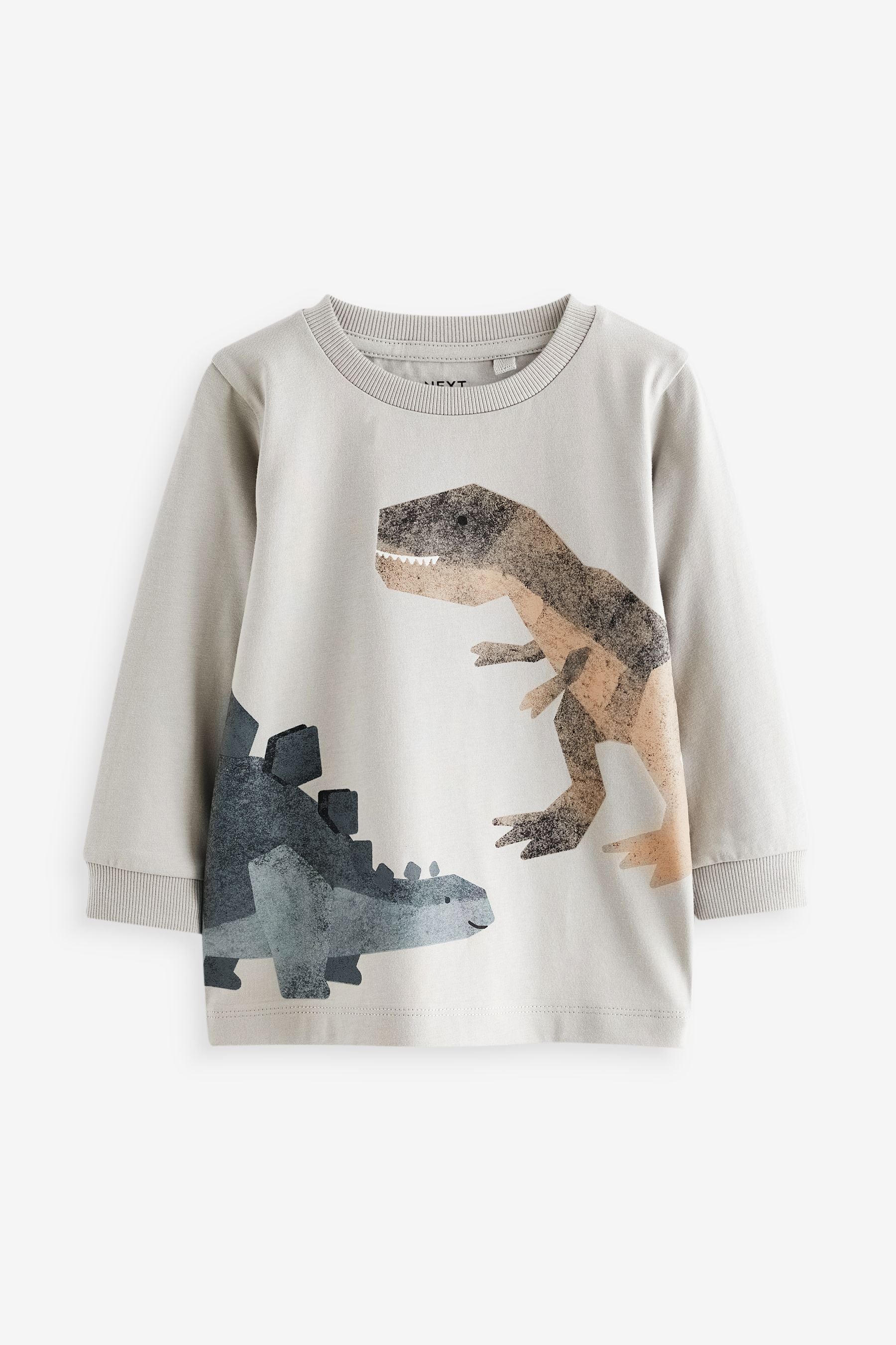 Neutral Dinosaur 100% Cotton Long Sleeve Animal Print Character T-Shirts 3 Pack (3mths-7yrs)