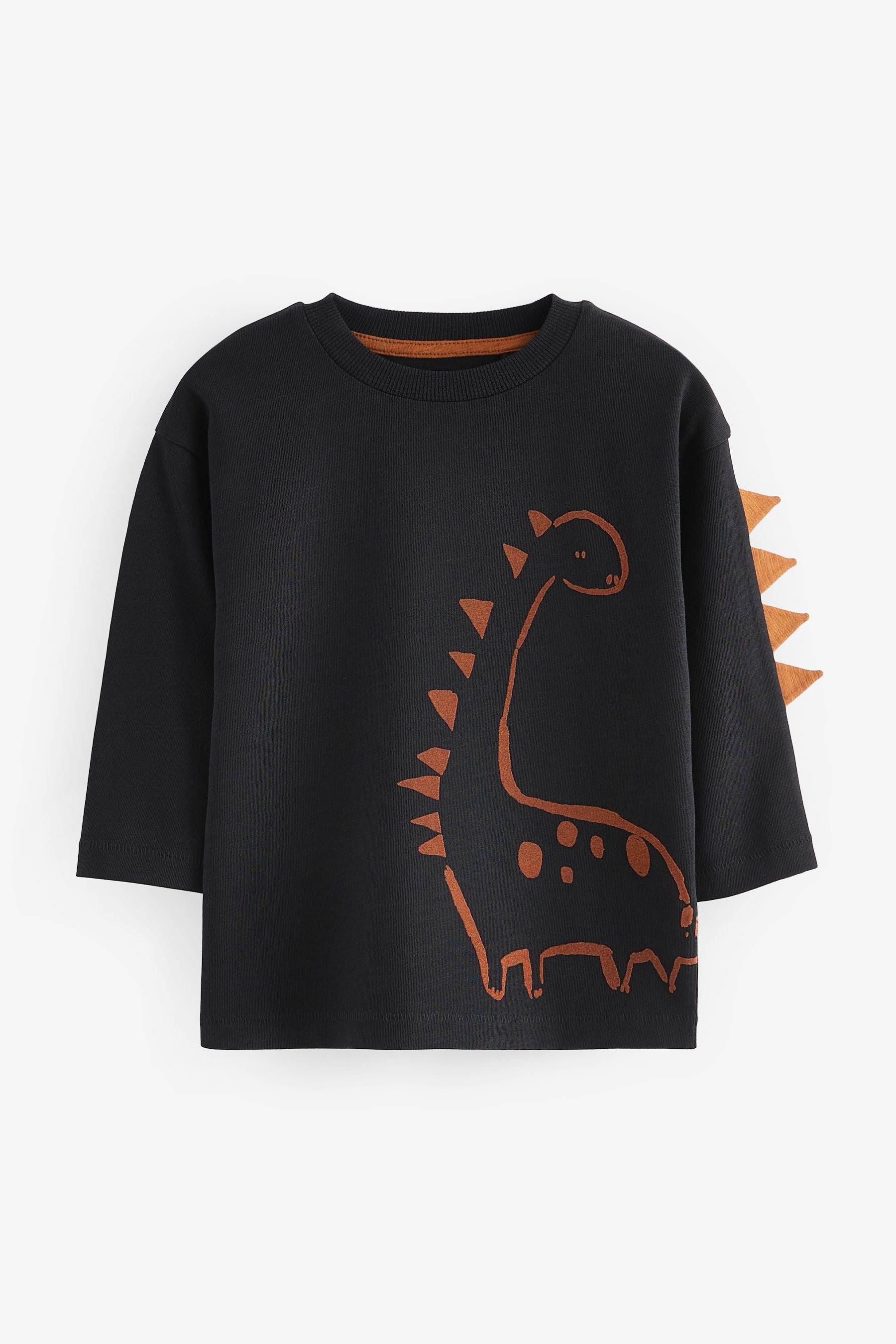 Brown/White Dinosaur 100% Cotton Long Sleeve Animal Print Character T-Shirts 3 Pack (3mths-7yrs)