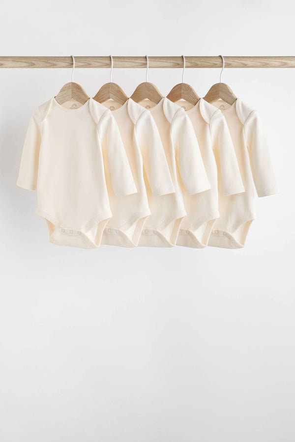 Cream Essential Baby Long Sleeve Bodysuits 5 Pack