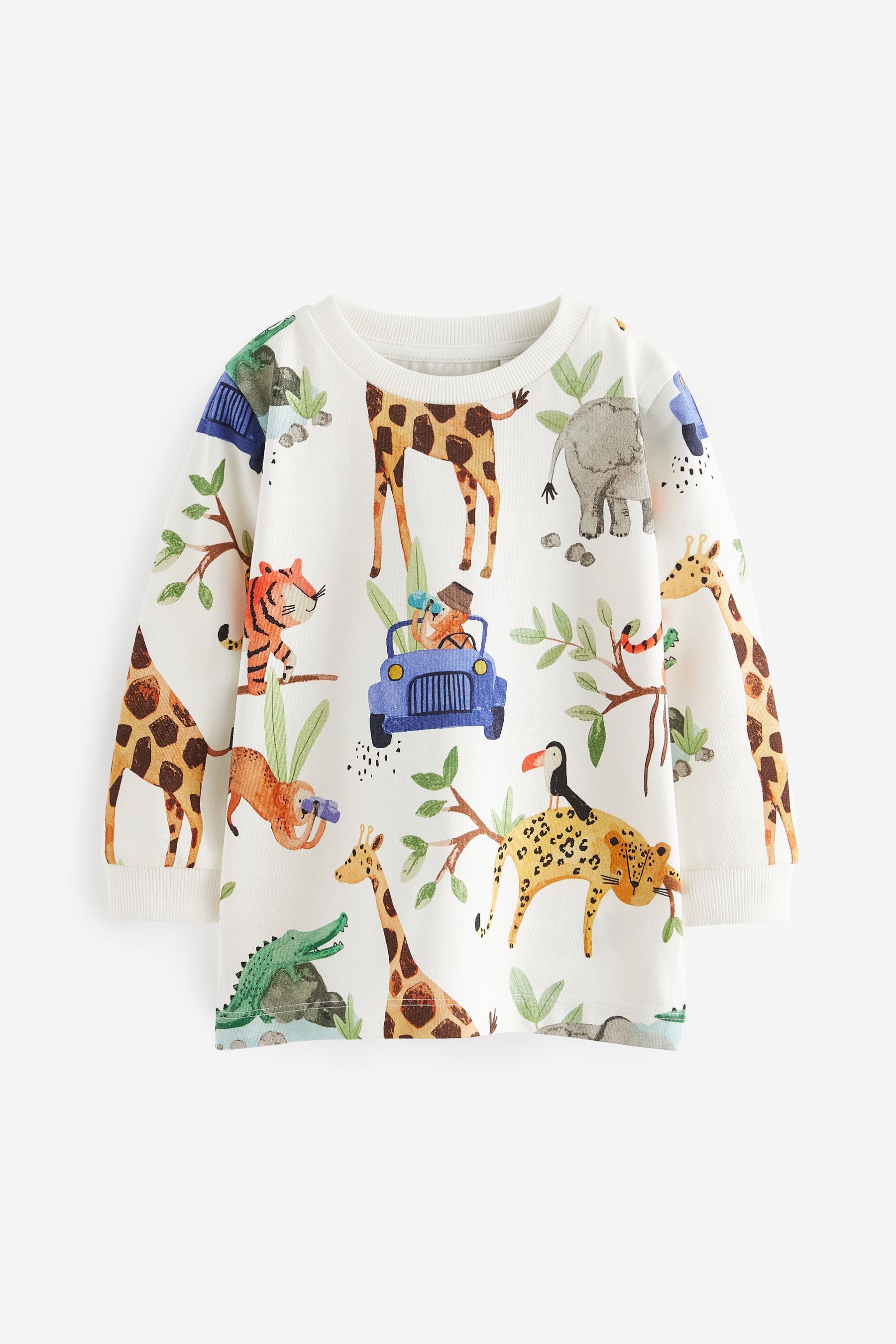 Blue/Yellow Safari 100% Cotton Long Sleeve Animal Print Character T-Shirts 3 Pack (3mths-7yrs)