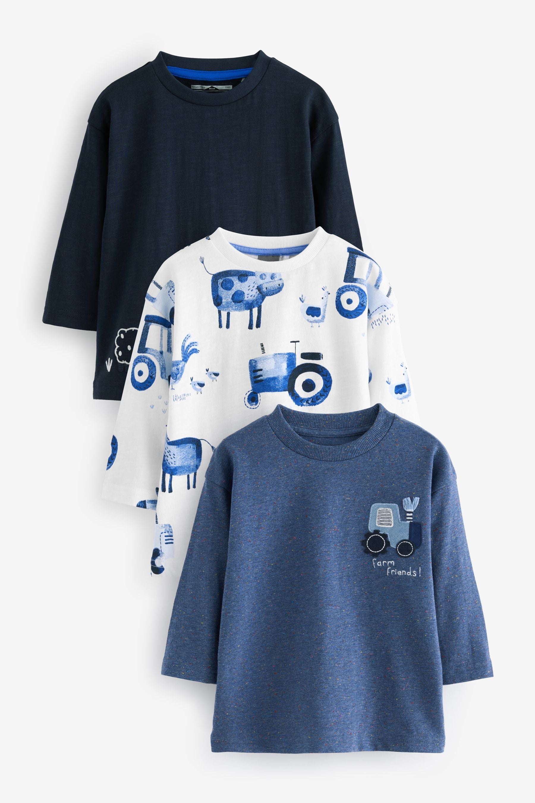 Blue Farm 100% Cotton Long Sleeve T-Shirts 3 Pack (3mths-7yrs)