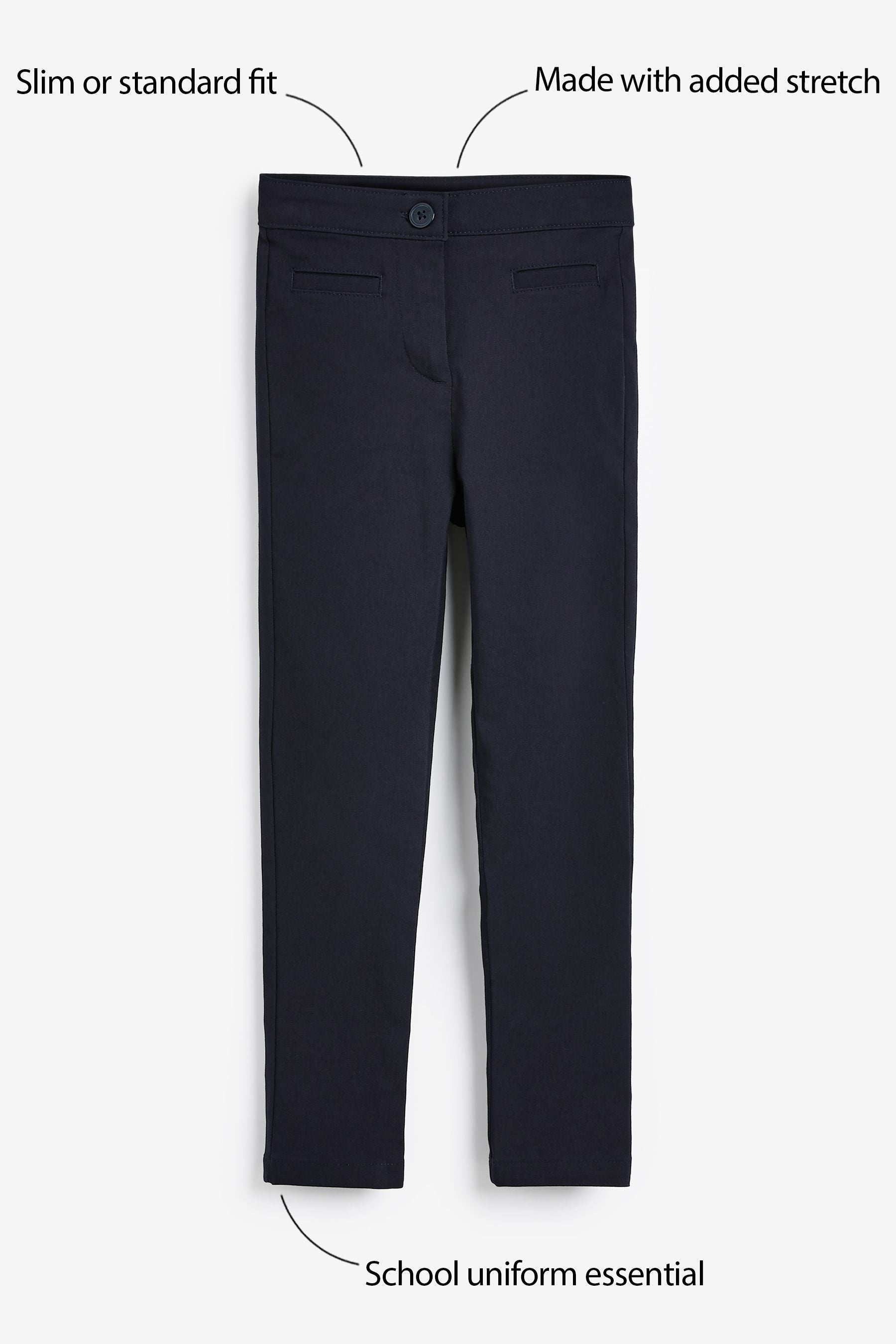 Navy Blue School Skinny Stretch Trousers (3-16yrs)