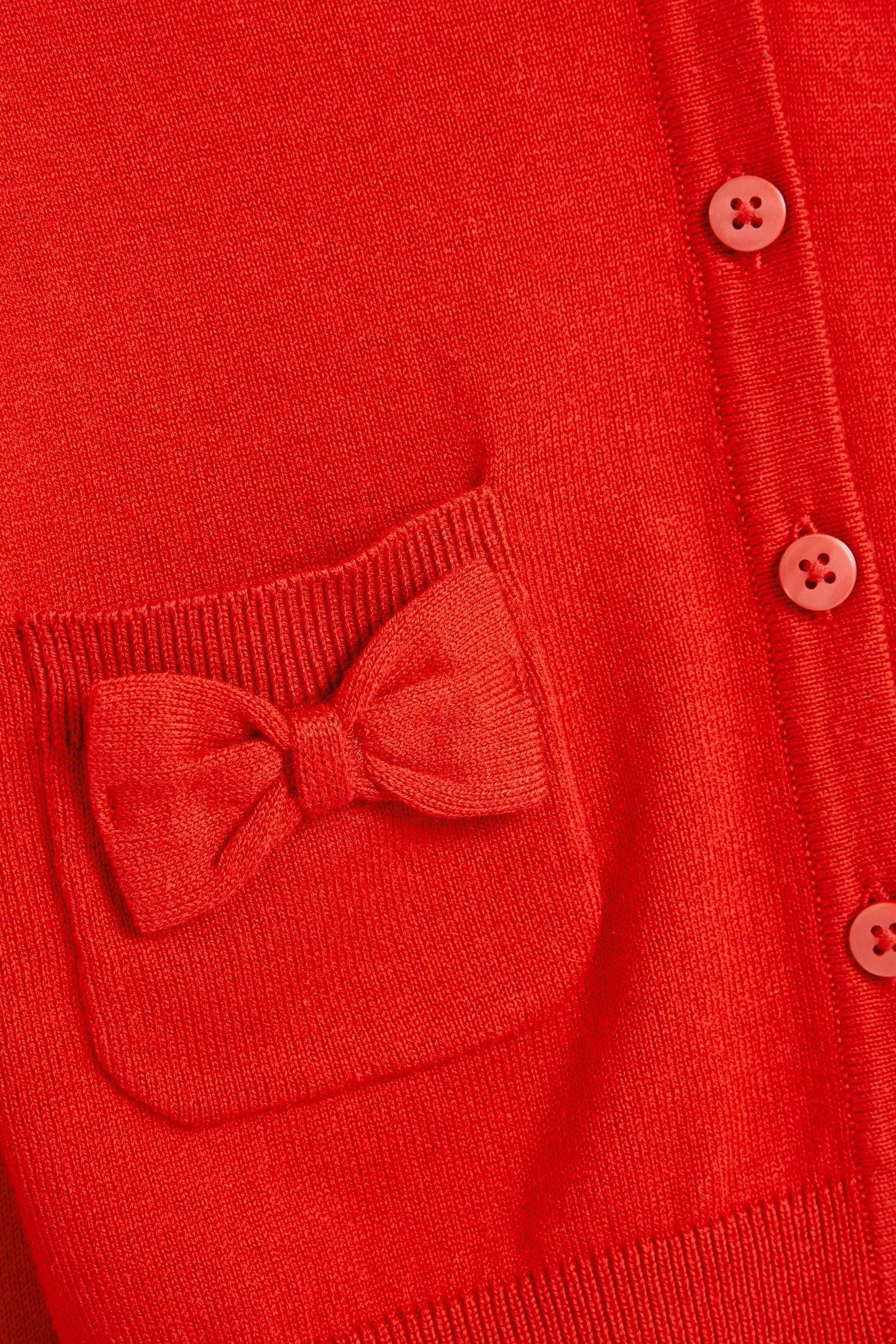 Red Cotton Rich Bow Pocket School Cardigan (3-16yrs)