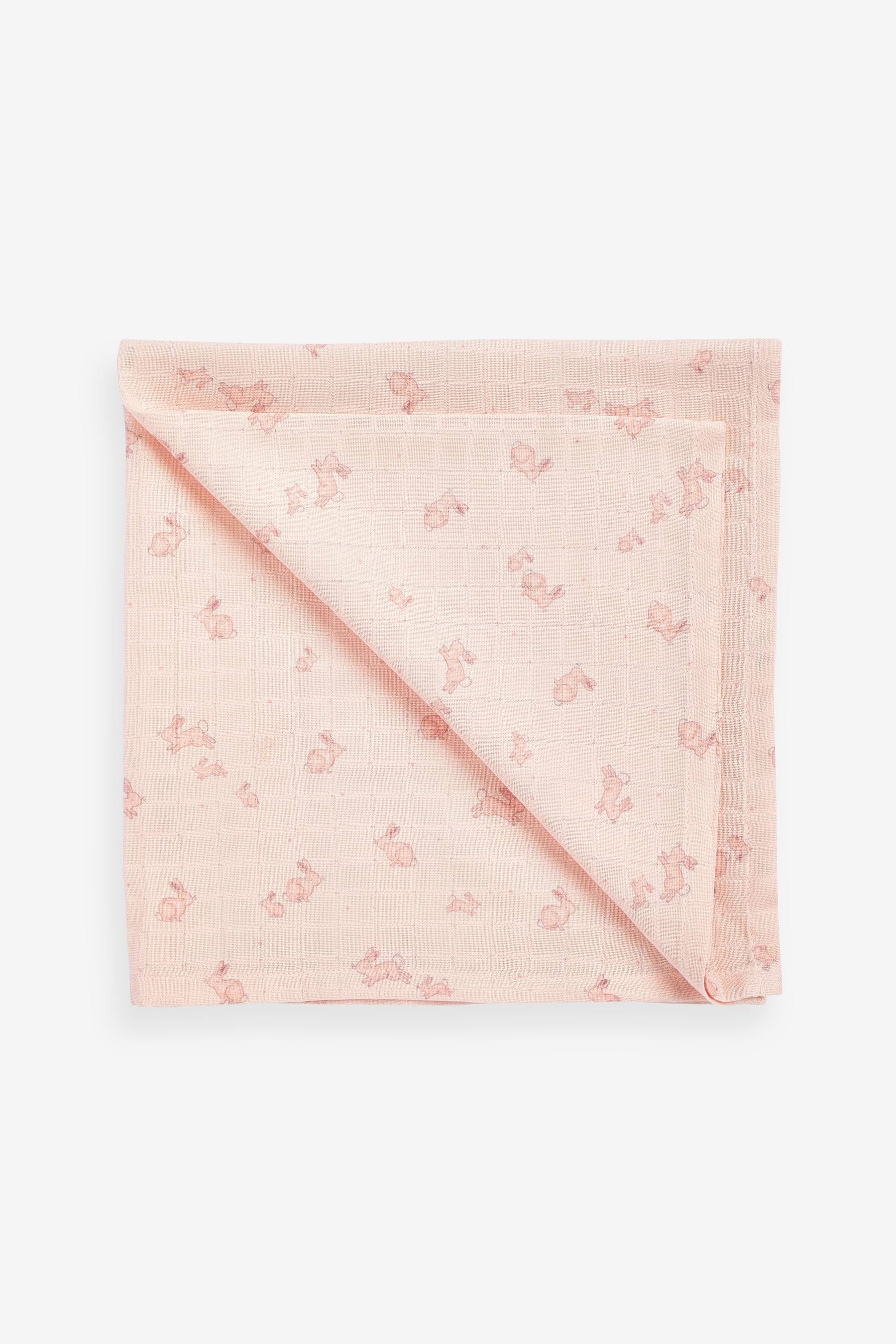 Pink Rabbit Baby Muslin Cloths 4 Packs