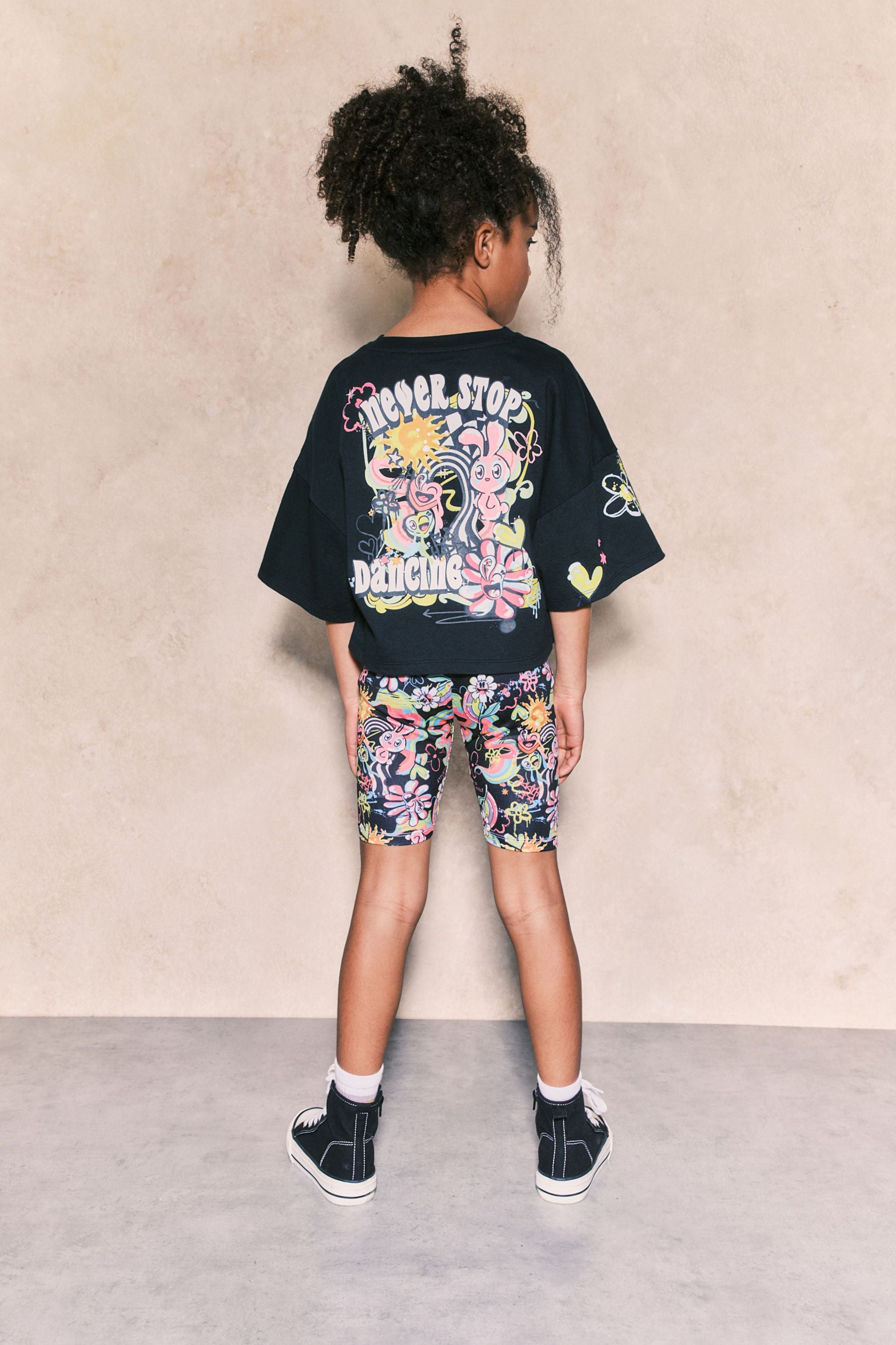 Black Graffiti T-Shirt And Cycling Shorts Set (3-16yrs)