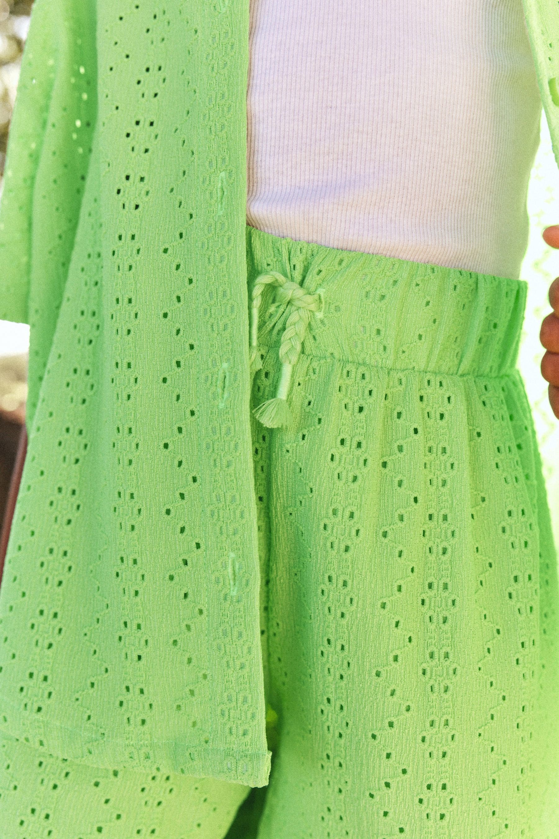 Lime Green Oversized Textured Shirt And Shorts Set (3-16yrs) (3-16yrs)