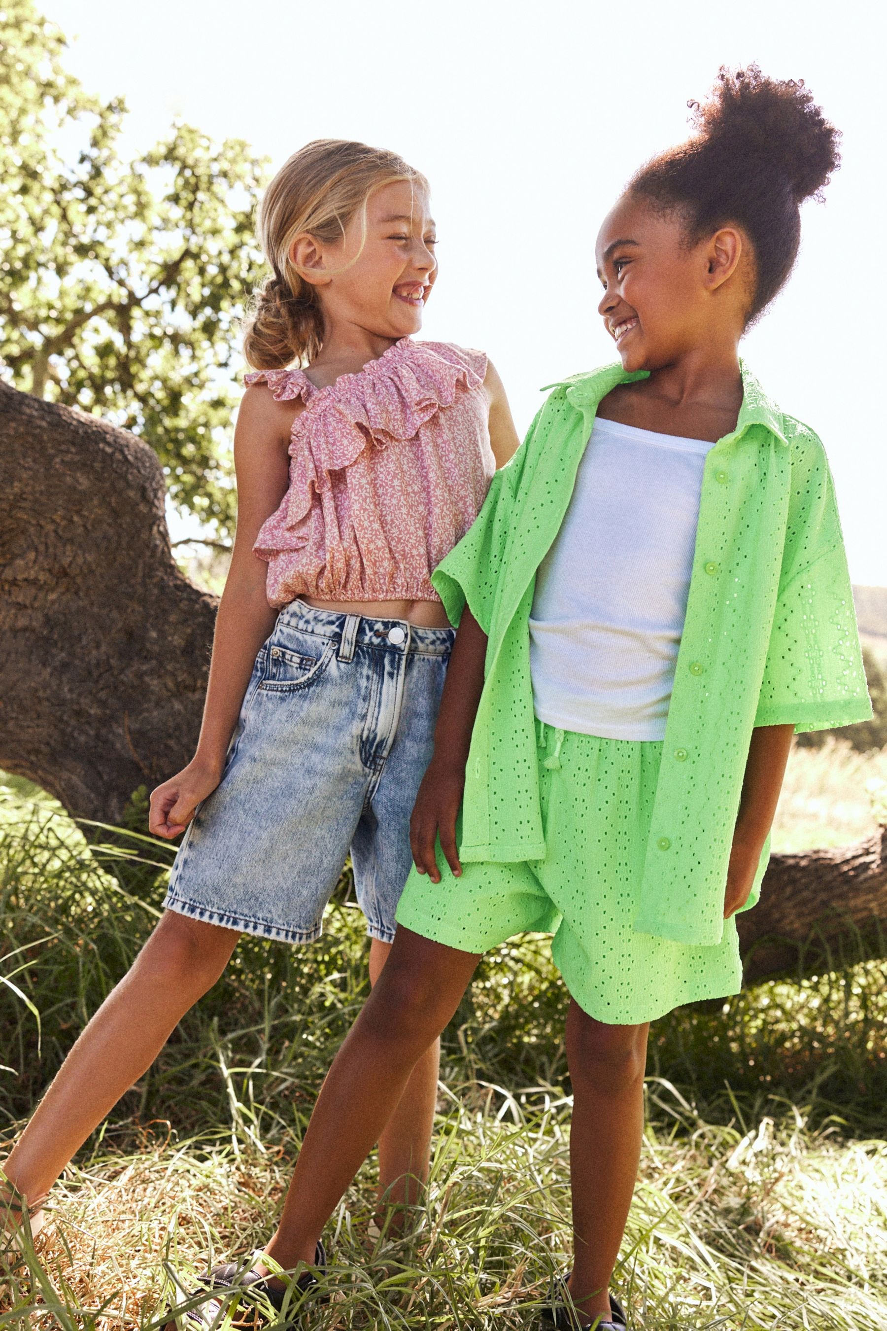 Lime Green Oversized Textured Shirt And Shorts Set (3-16yrs) (3-16yrs)