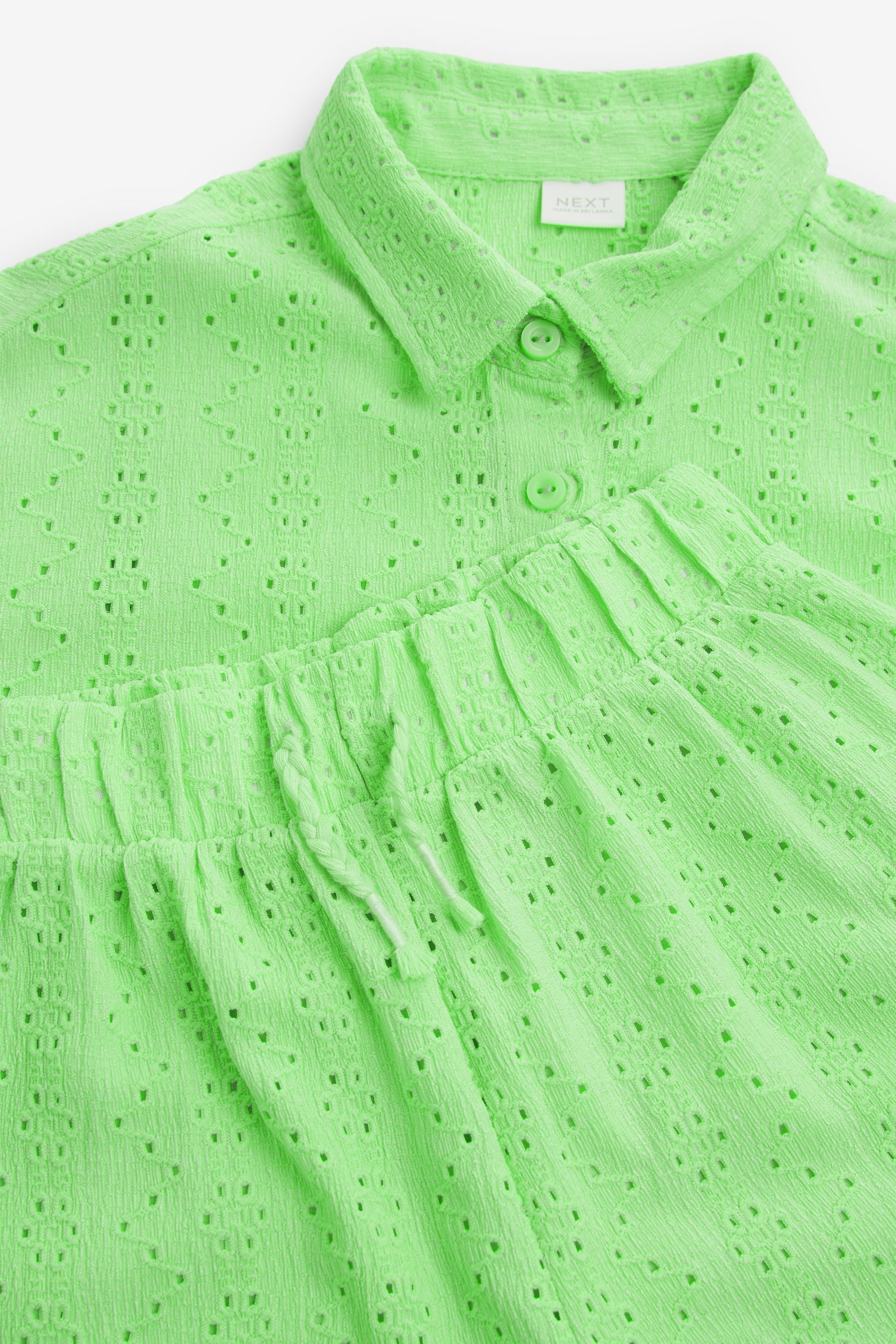 Lime Green Oversized Textured Shirt And Shorts Set (3-16yrs) (3-16yrs)