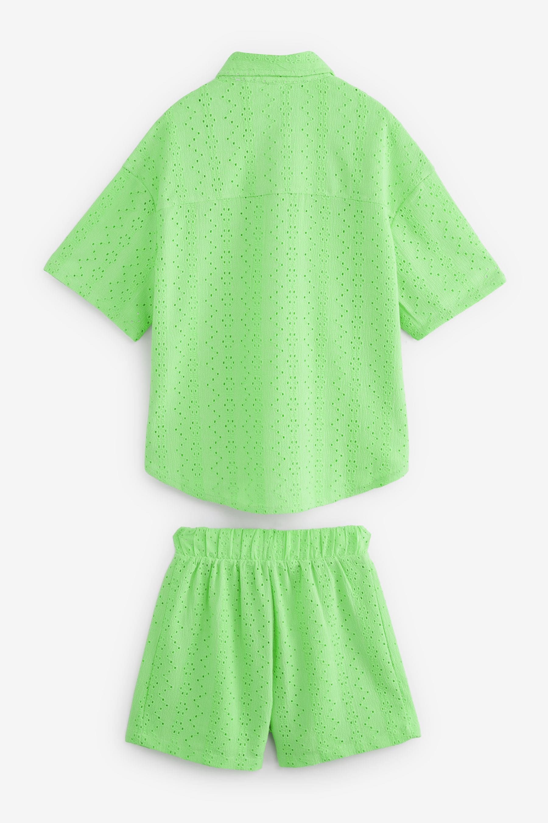 Lime Green Oversized Textured Shirt And Shorts Set (3-16yrs) (3-16yrs)