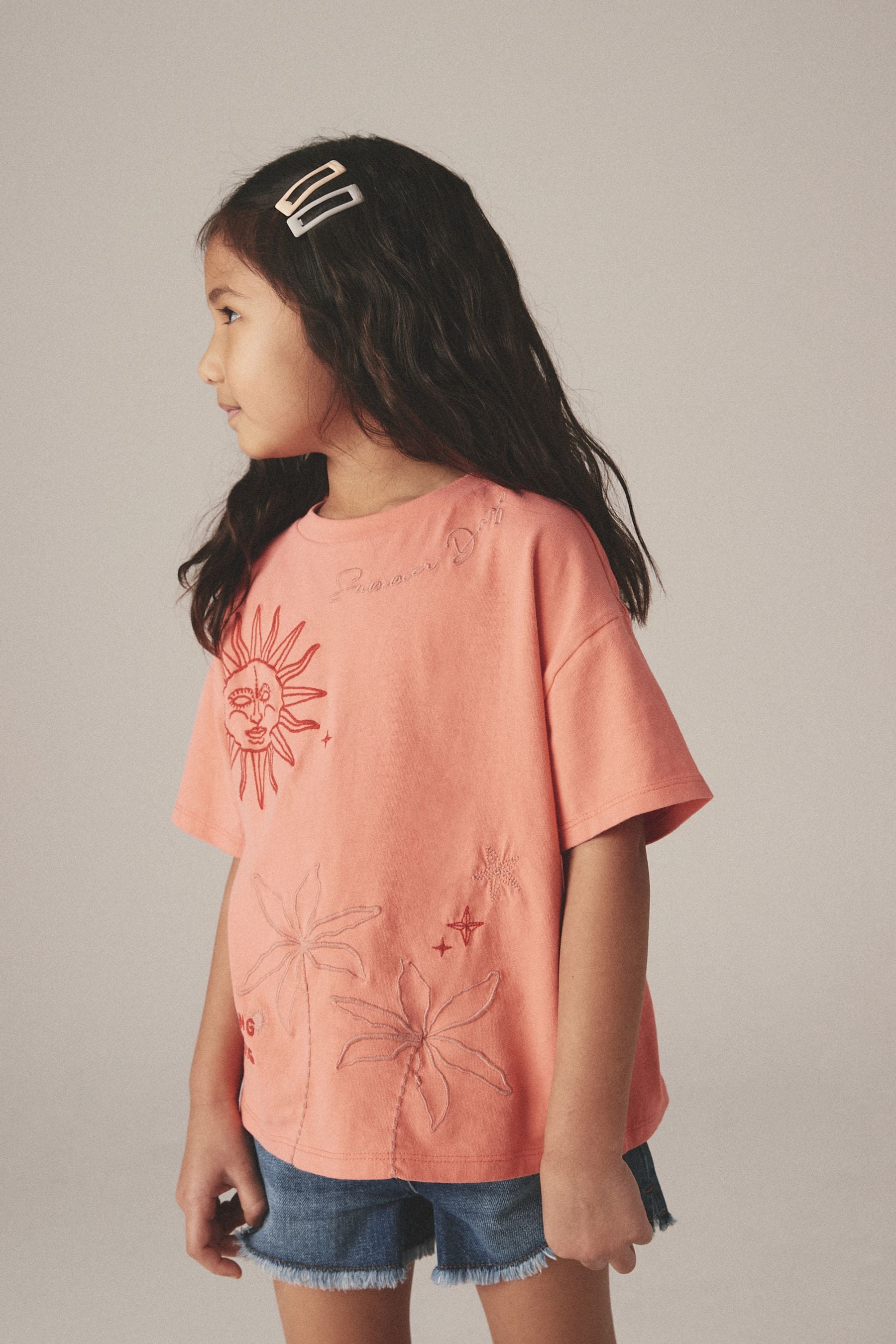 Pink Embroidered Celestial Graphic T-Shirt (3-16yrs)