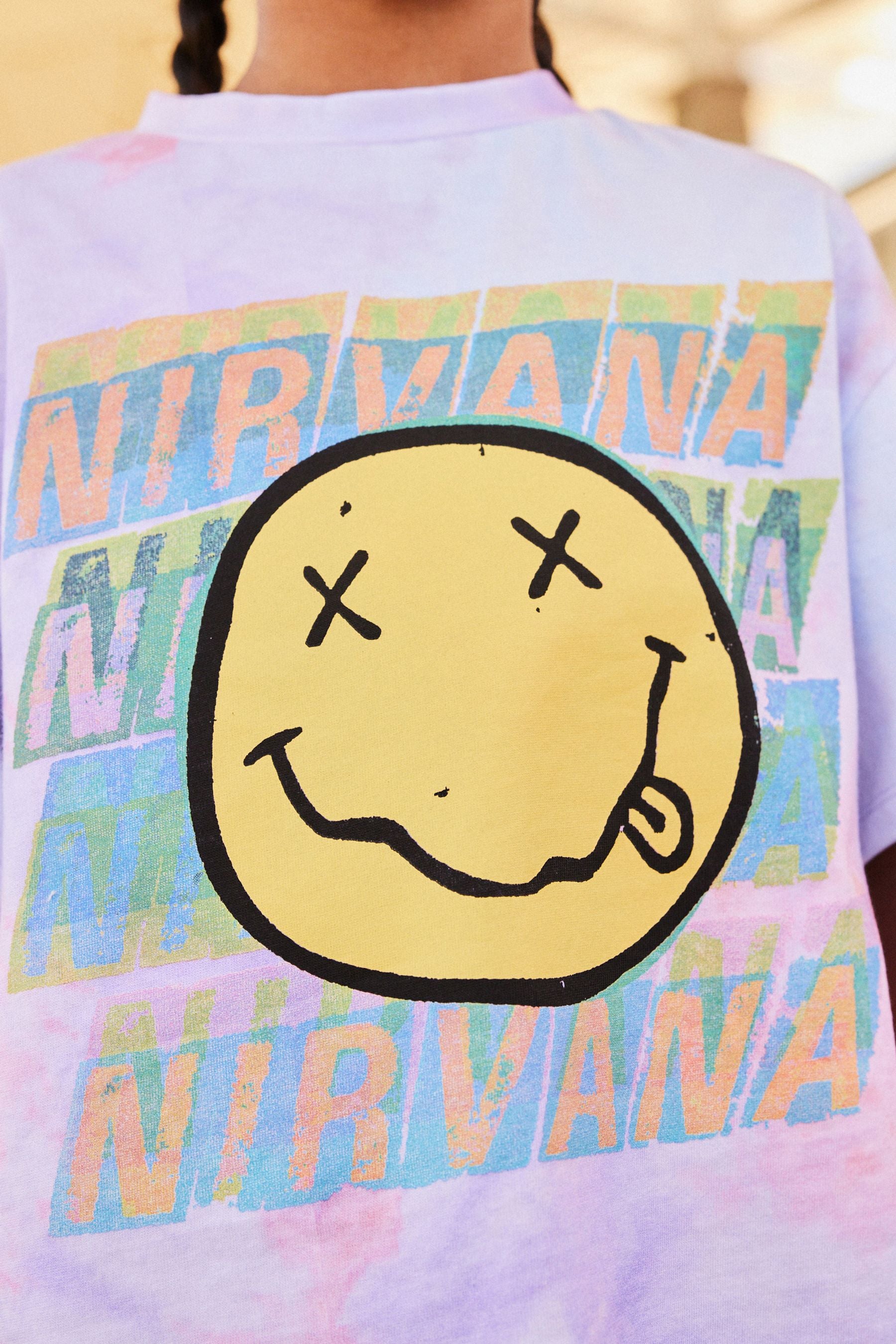 Pink/Purple Tie Dye Nirvana Oversized License Band T-Shirt (3-16yrs)