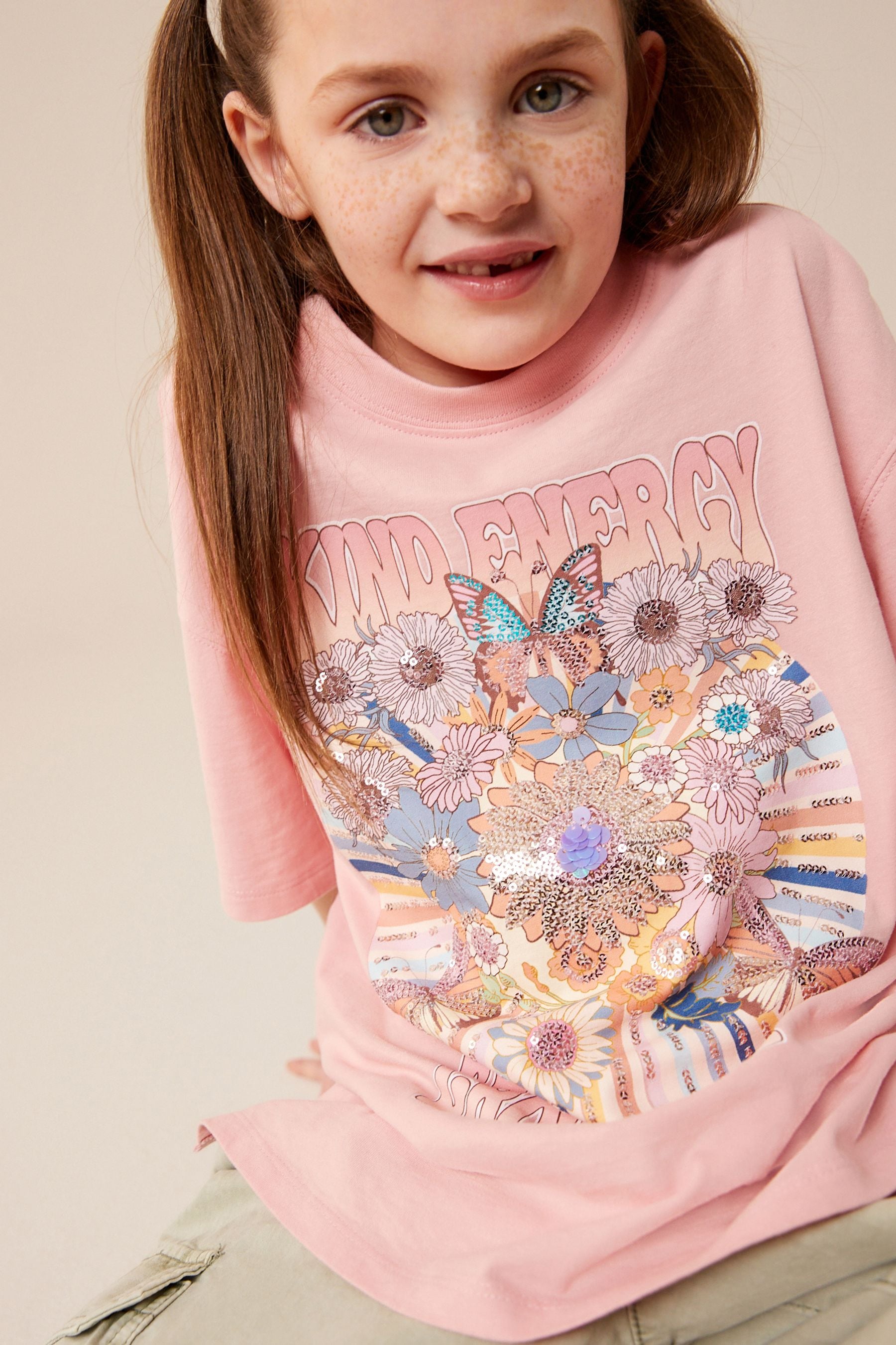 Pink Oversized Embellished Graphic T-Shirt (3-16yrs)