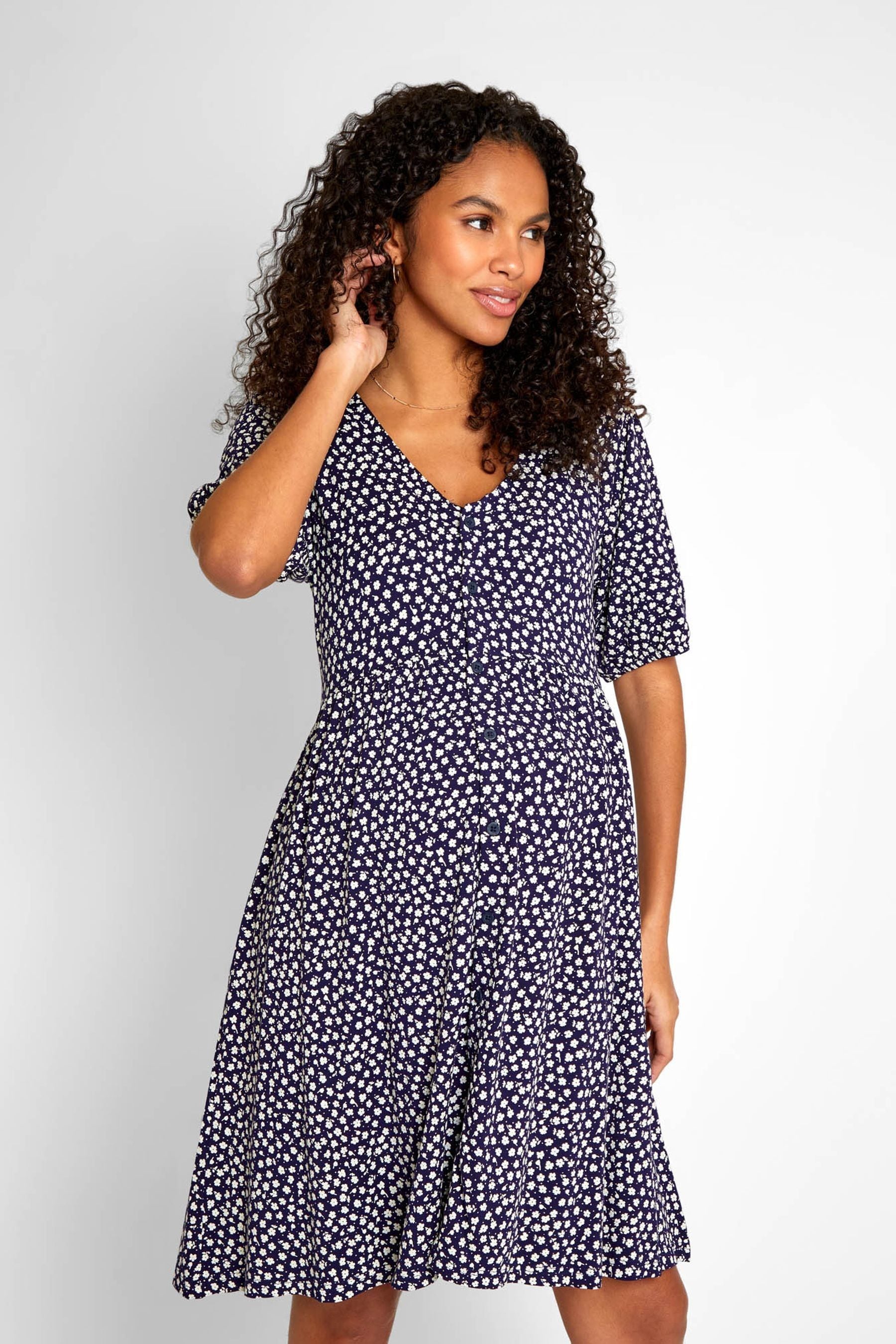 Navy Blue Ditsy JoJo Maman Bébé Floral V-Neck Maternity Dress