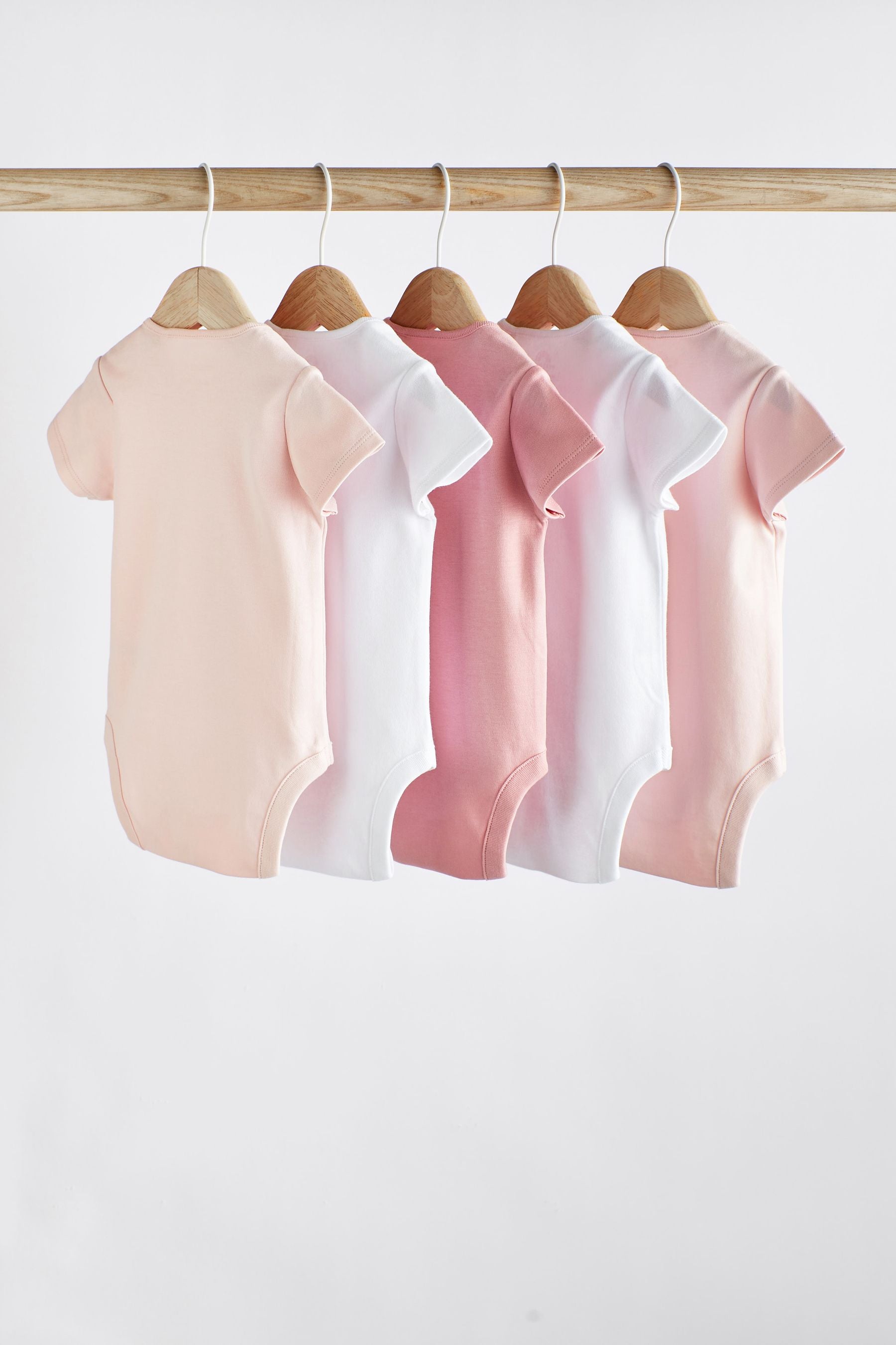 Pink/White 5 Pack Short Sleeve Baby Bodysuits