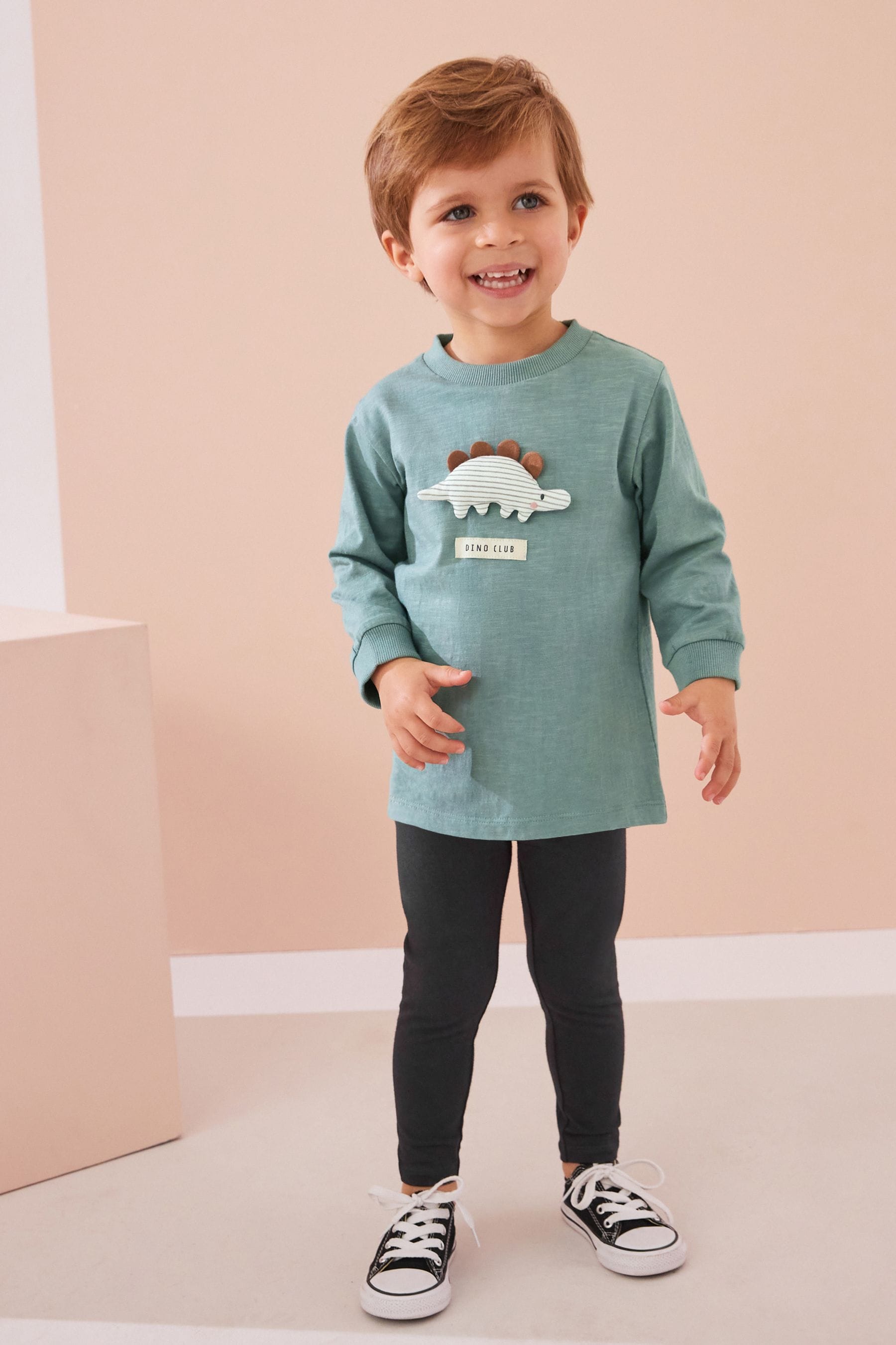 Green Dinosaur Long Sleeve 100% Cotton Top and Leggings Set (3mths-7yrs)