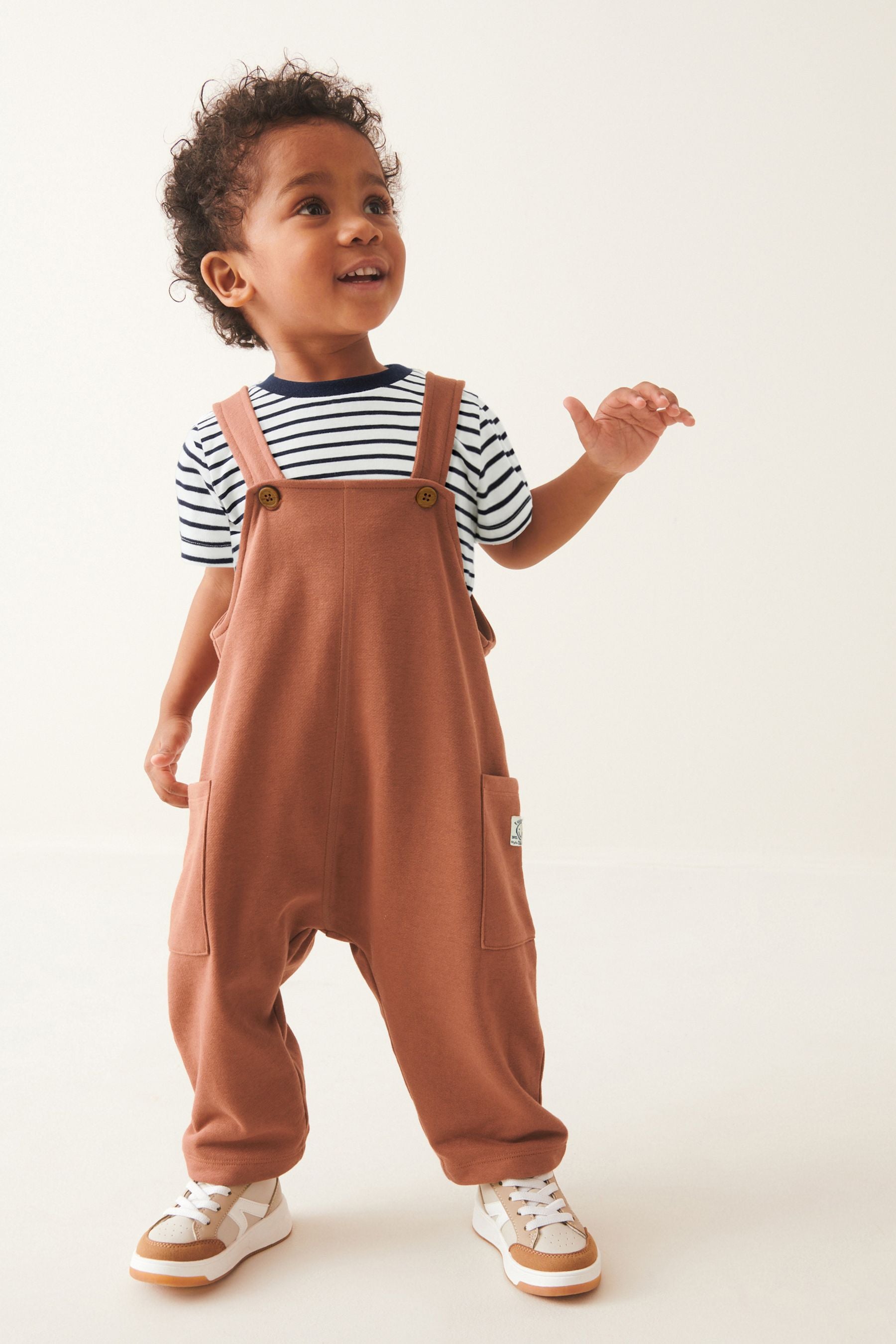 Tan Brown Long Leg Jersey Dungarees And T-Shirt Set (3mths-7yrs)