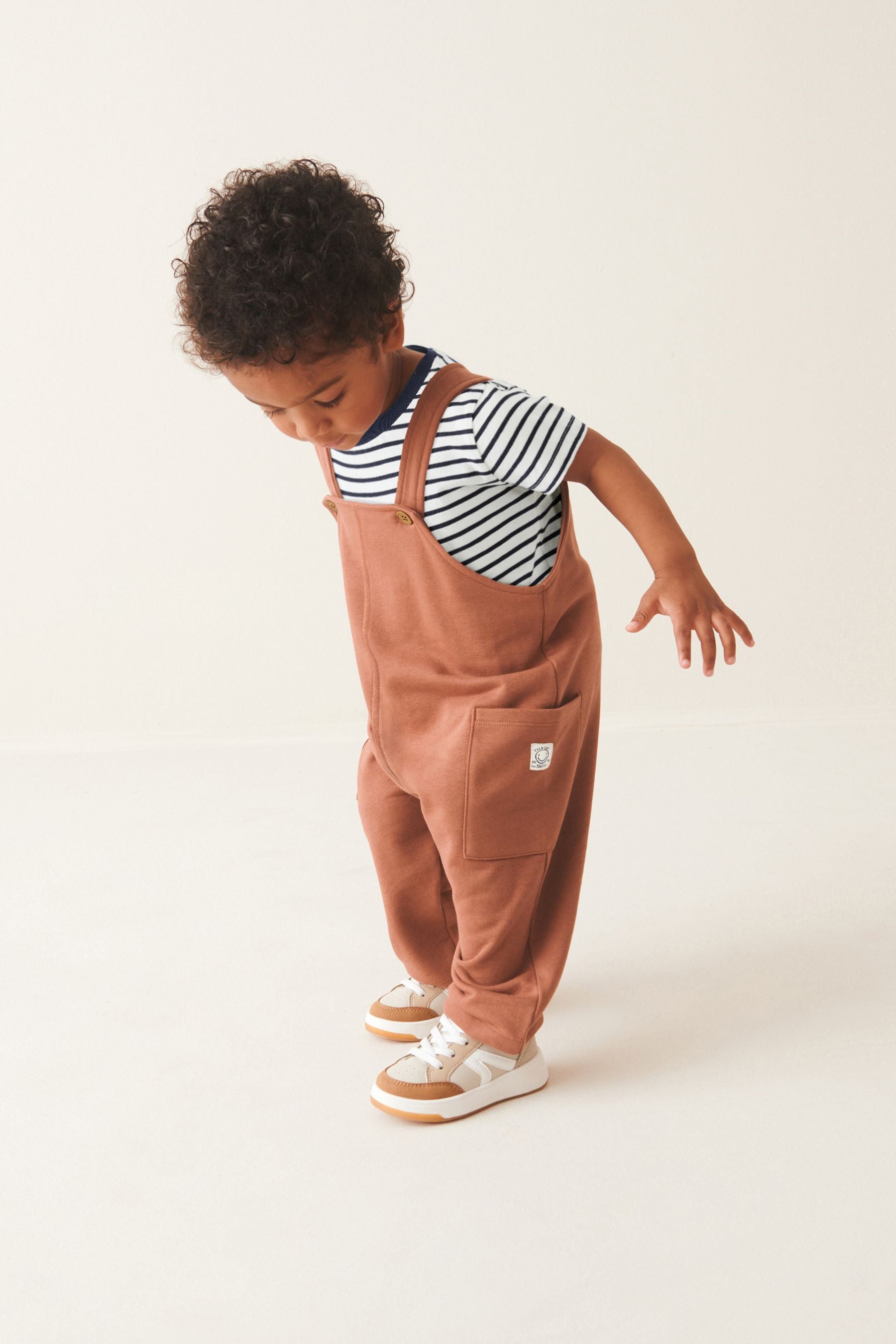 Tan Brown Long Leg Jersey Dungarees And T-Shirt Set (3mths-7yrs)