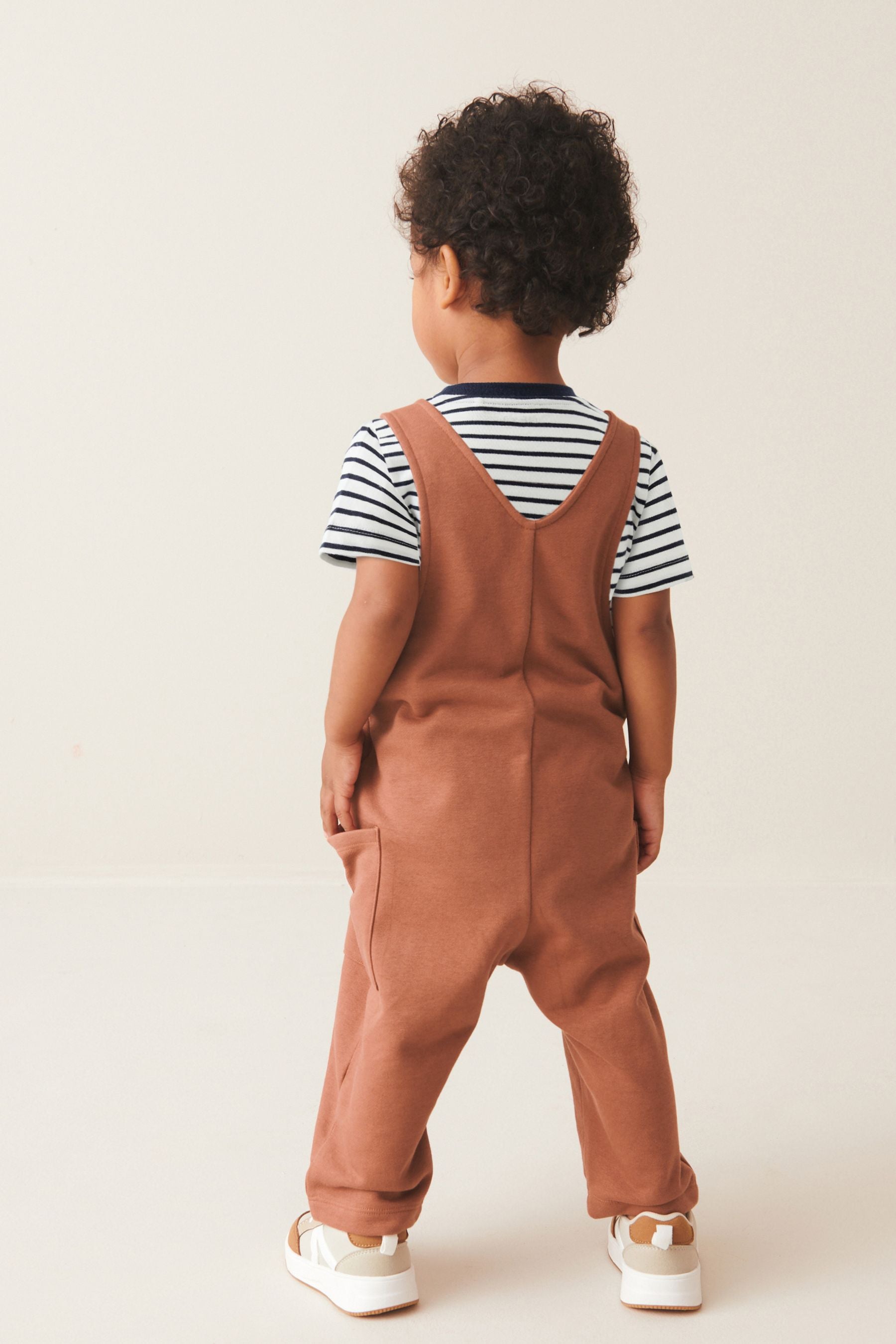 Tan Brown Long Leg Jersey Dungarees And T-Shirt Set (3mths-7yrs)