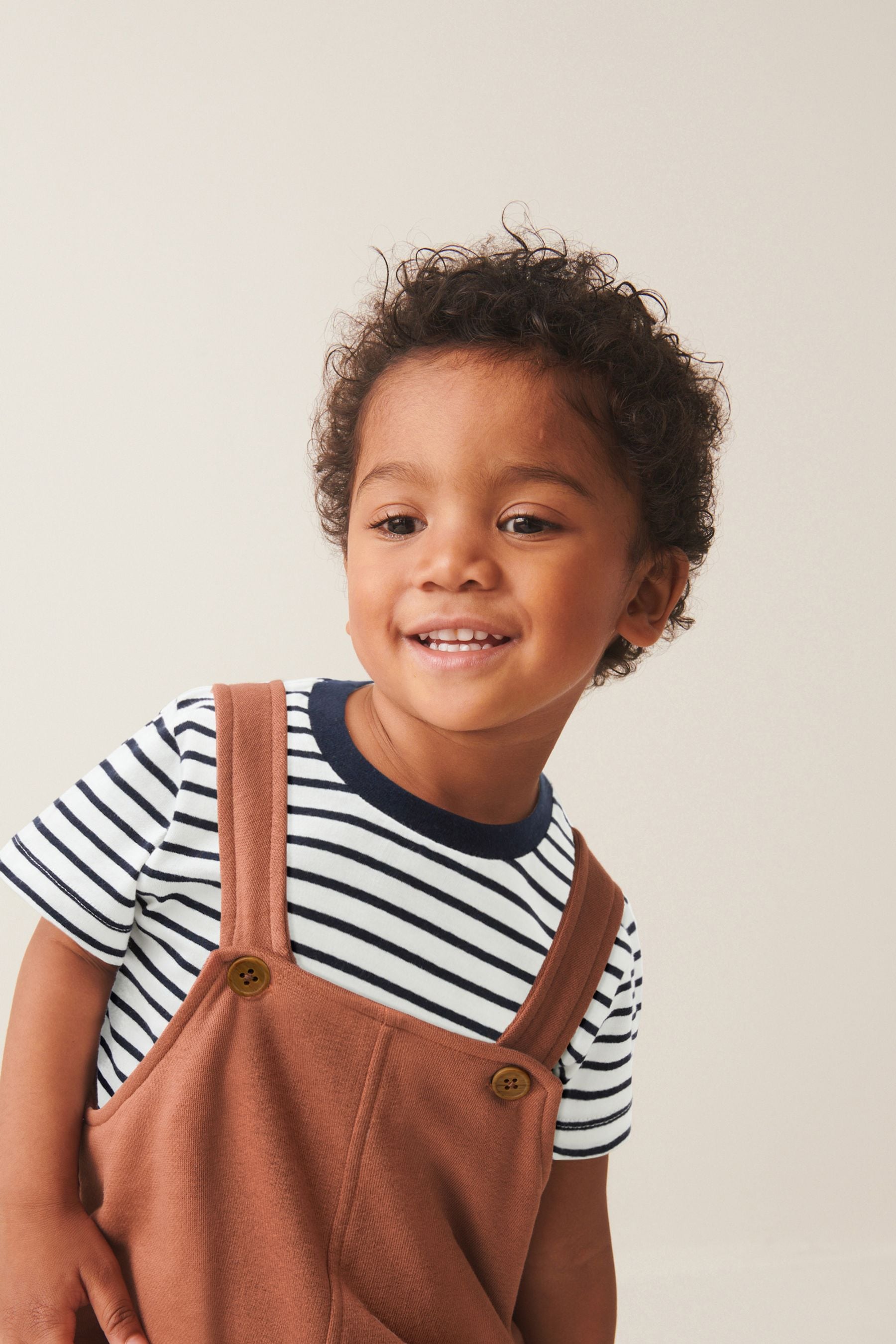 Tan Brown Long Leg Jersey Dungarees And T-Shirt Set (3mths-7yrs)