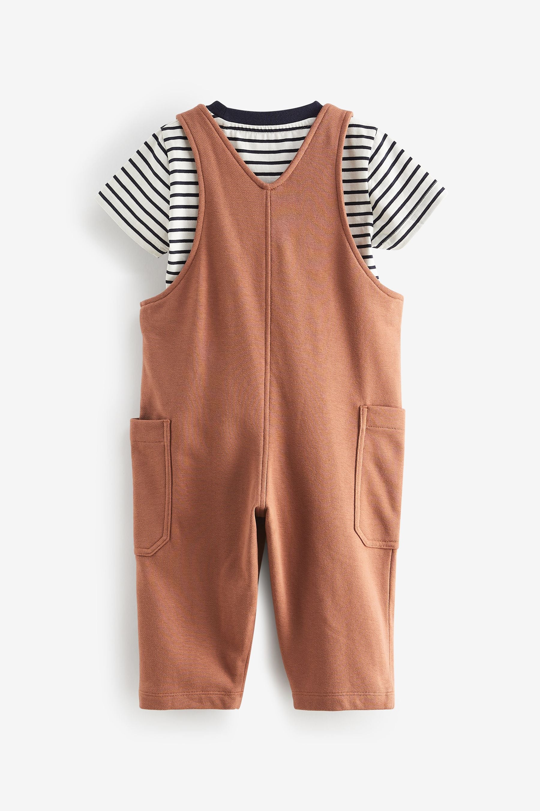 Tan Brown Long Leg Jersey Dungarees And T-Shirt Set (3mths-7yrs)