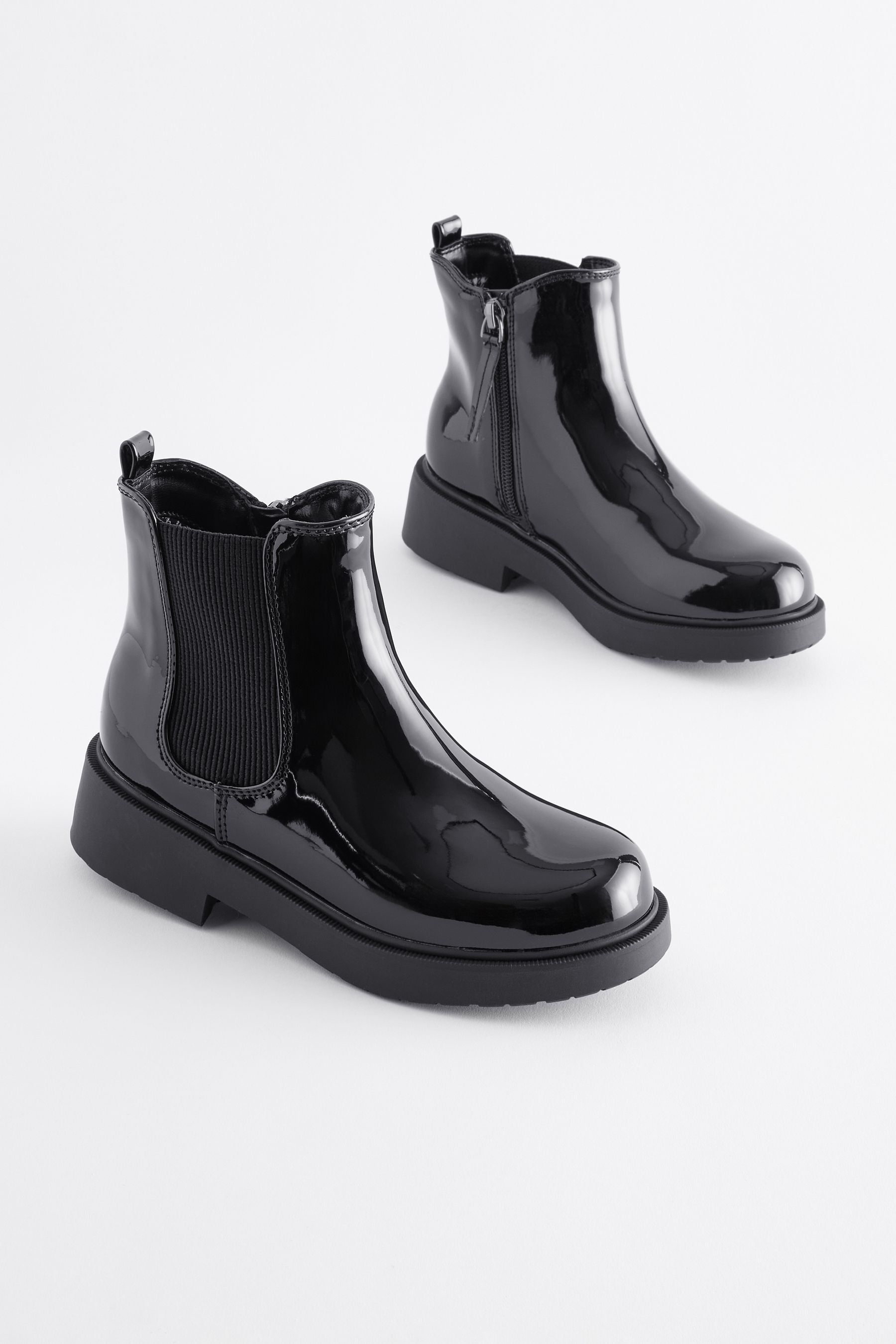 Black Patent Wide Fit (G) Chunky Chelsea Boots