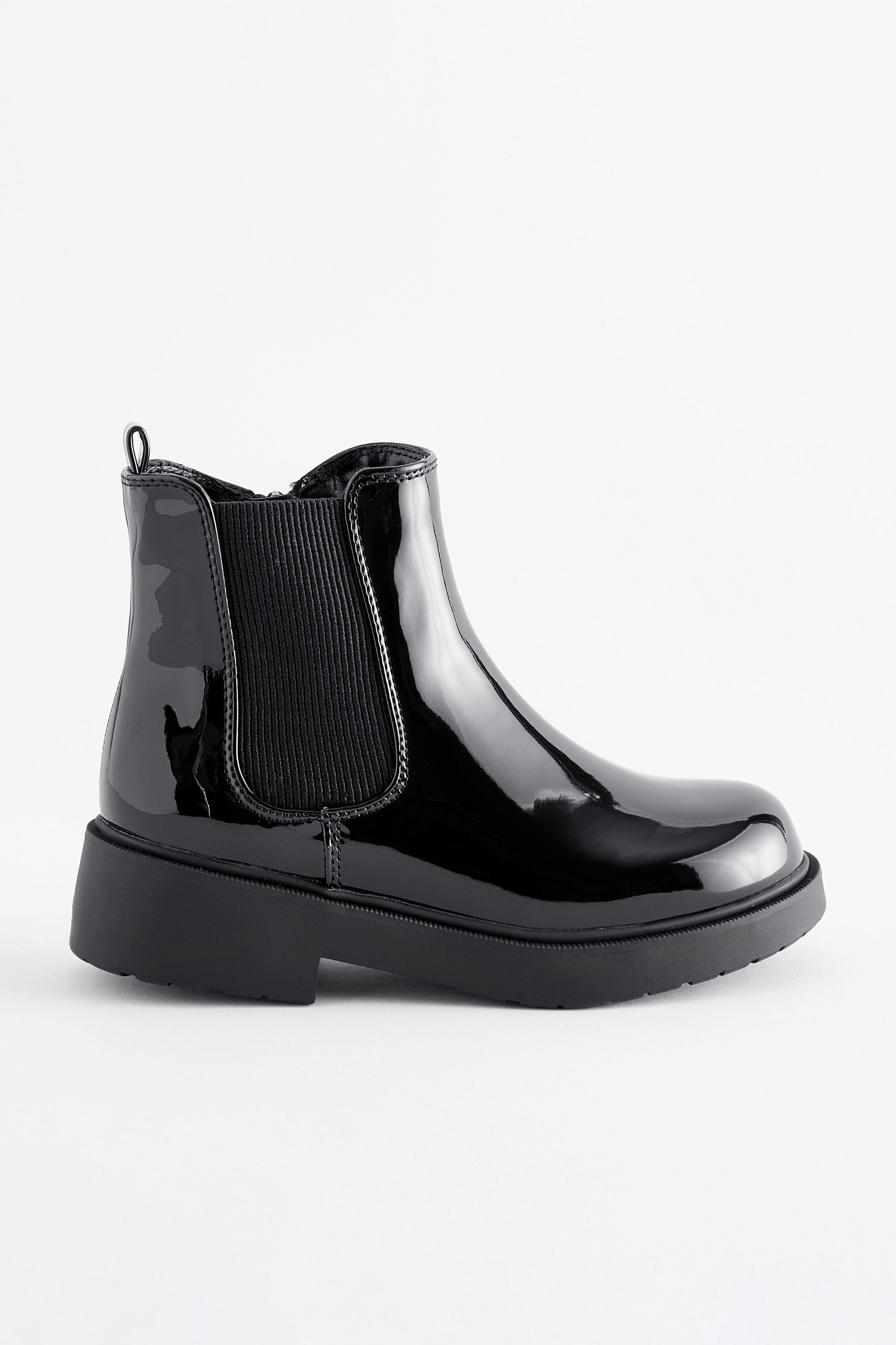 Black Patent Wide Fit (G) Chunky Chelsea Boots