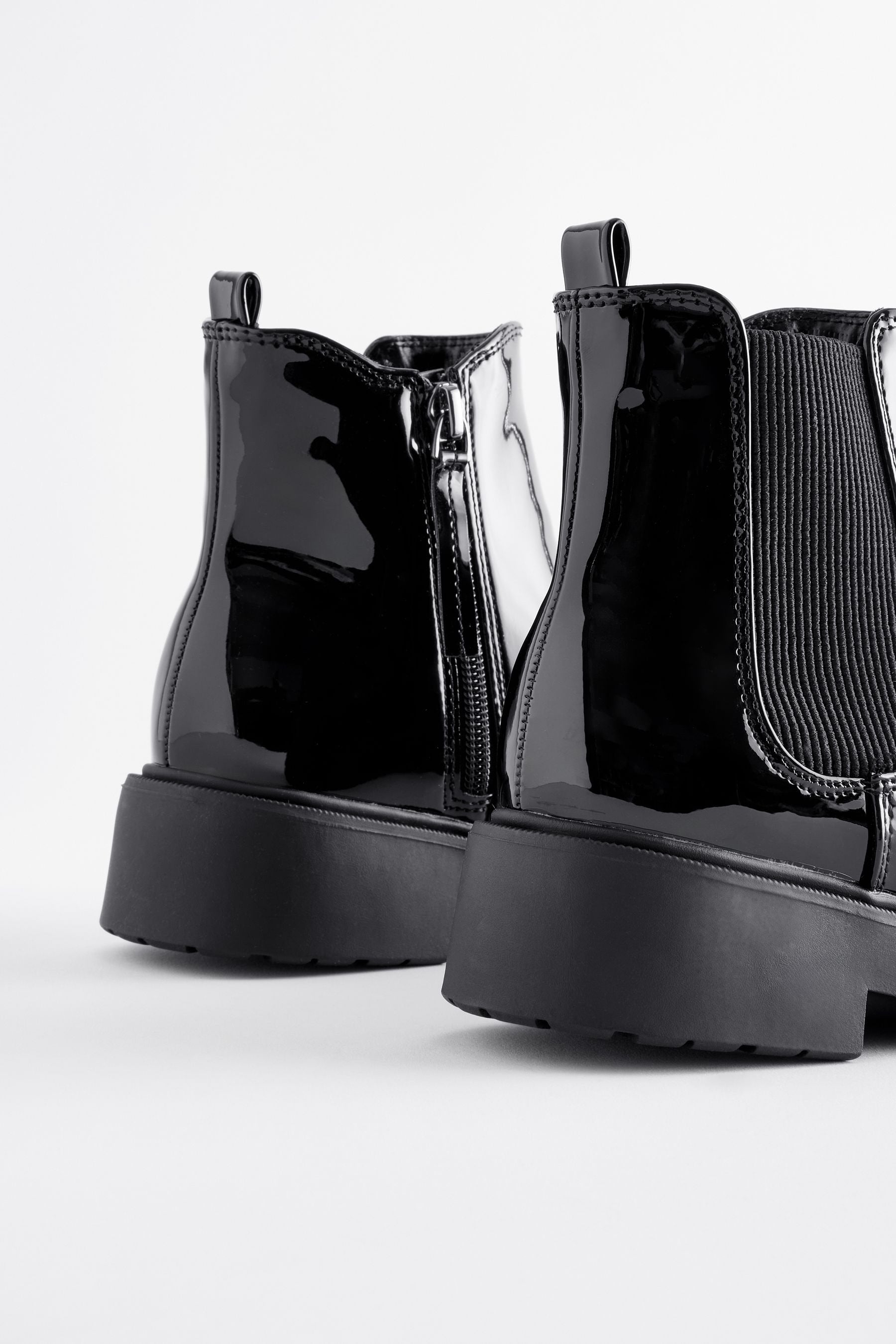 Black Patent Wide Fit (G) Chunky Chelsea Boots