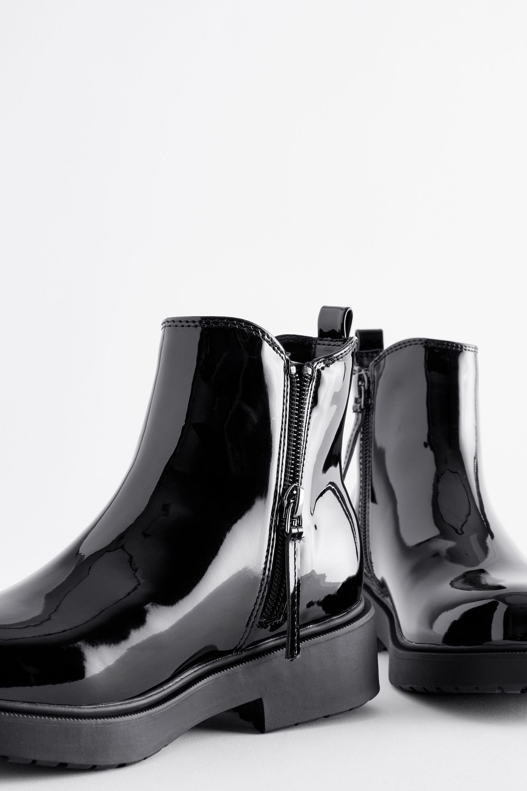 Black Patent Wide Fit (G) Chunky Chelsea Boots