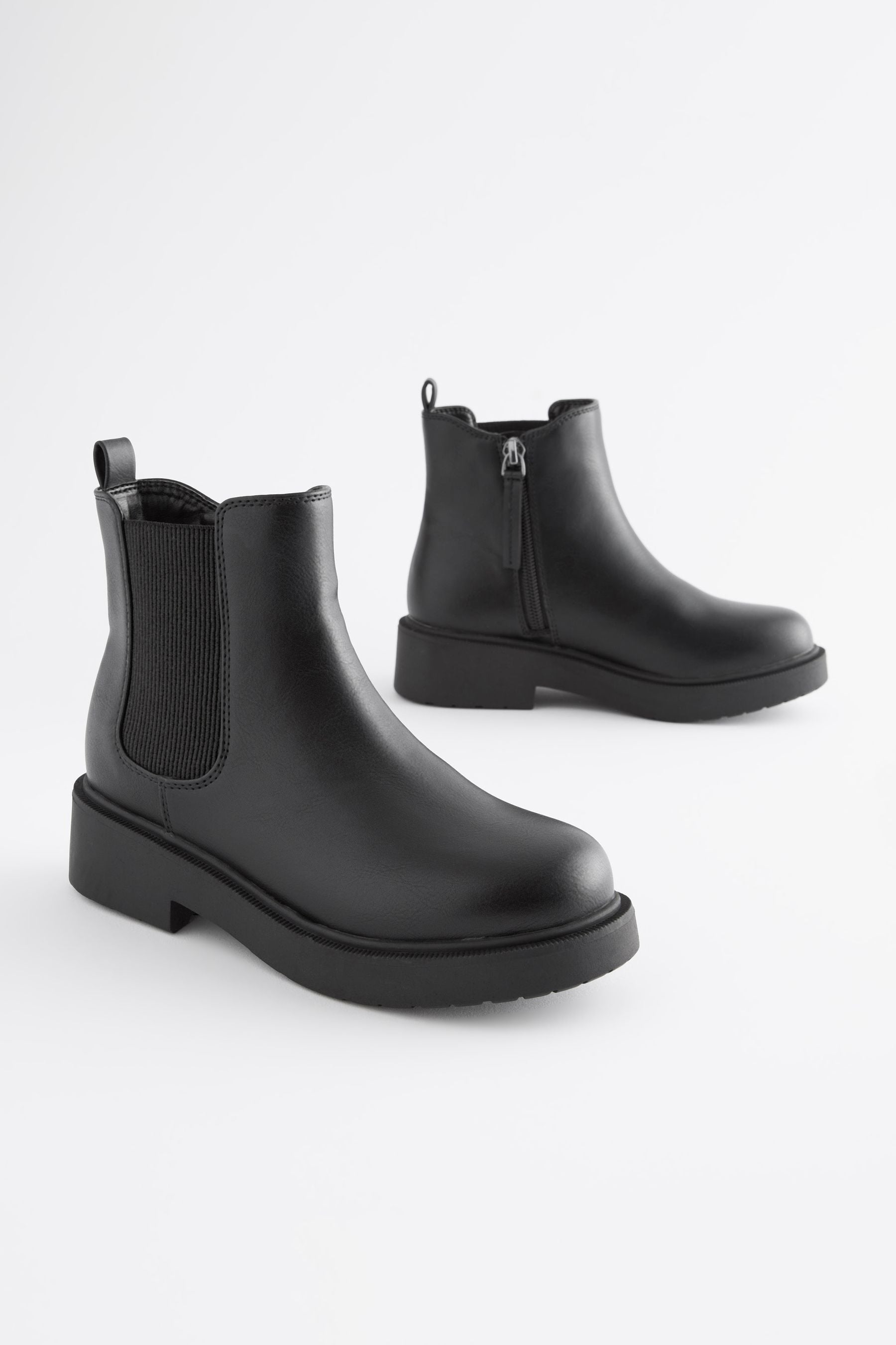 Matt Black Wide Fit (G) Chunky Chelsea Ankle Boots