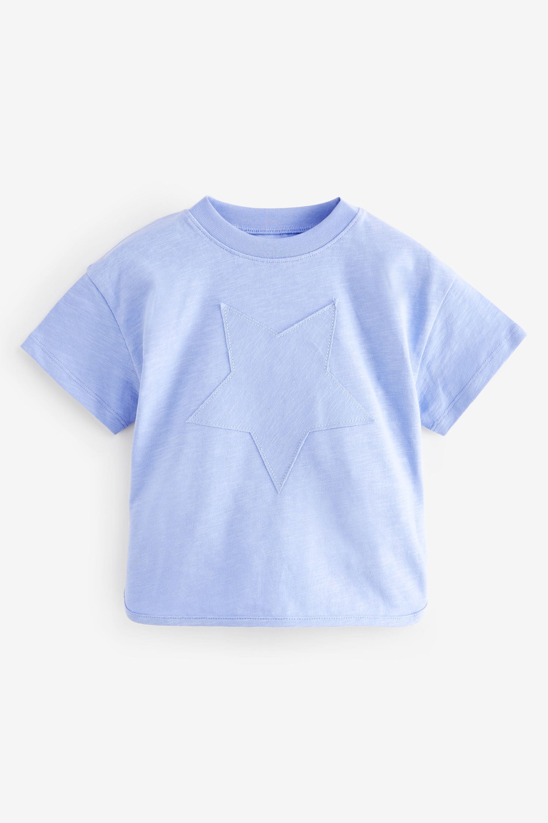 Blue 100% Cotton Short Sleeve Appliqué T-Shirt (3mths-7yrs)