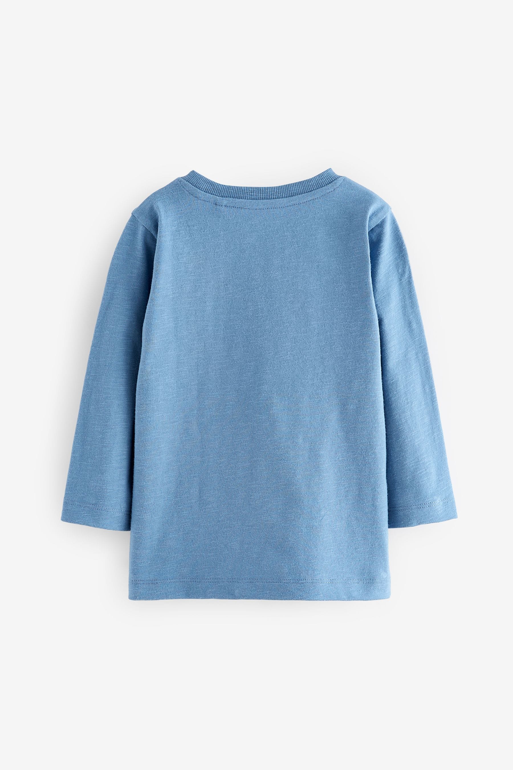 Blue 100% Cotton Long Sleeve Plain T-Shirt (3mths-7yrs)