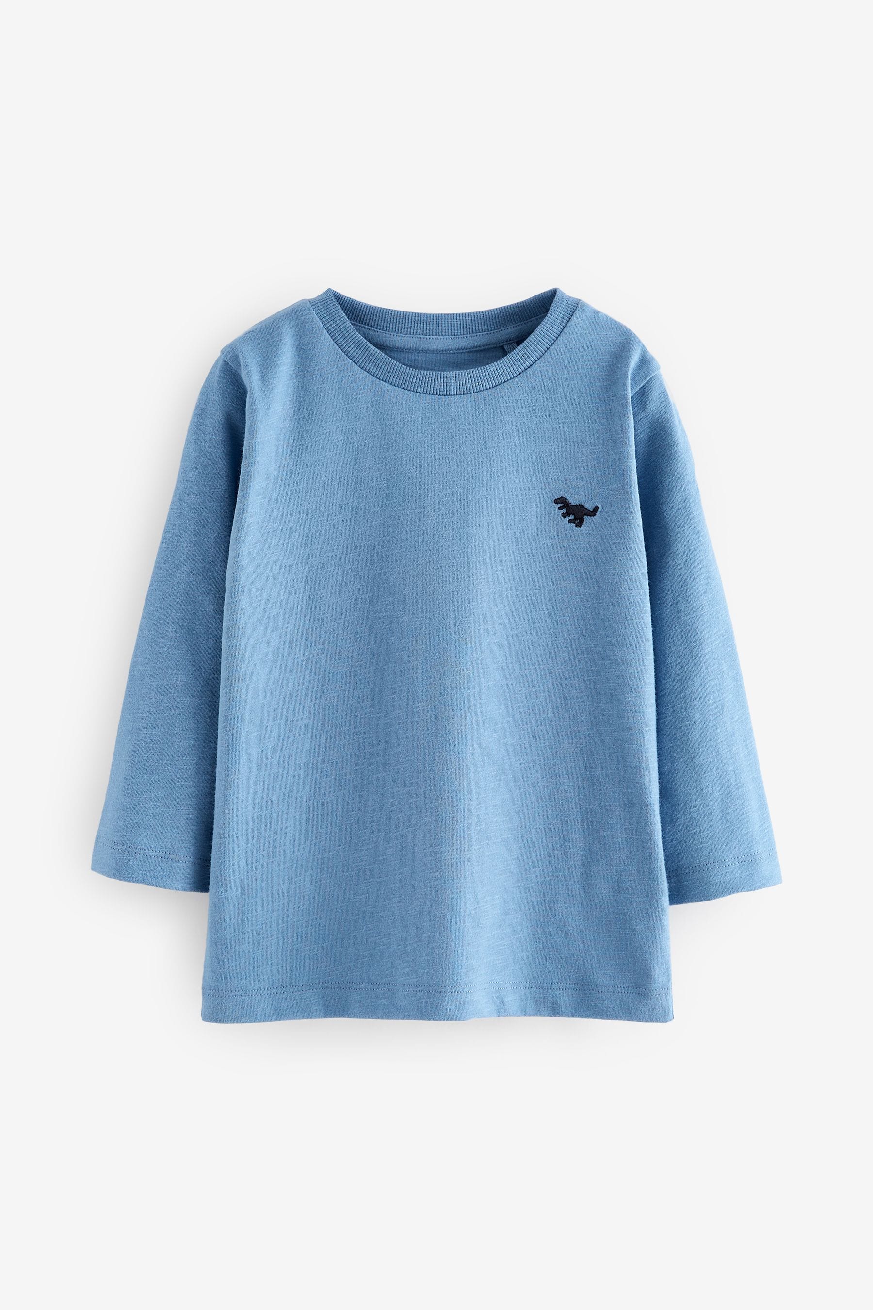 Blue 100% Cotton Long Sleeve Plain T-Shirt (3mths-7yrs)